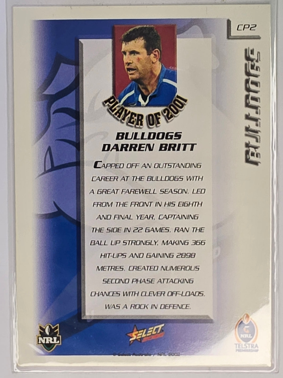 NRL 2002 Challenge Club Player of the Year #CP2 Darren Britt Canterbury Bulldogs