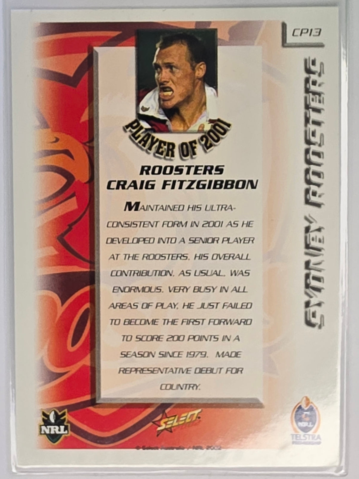 NRL 2002 Challenge Club Player of the Year #CP13 Craig Fitzgibon Sydney Roosters