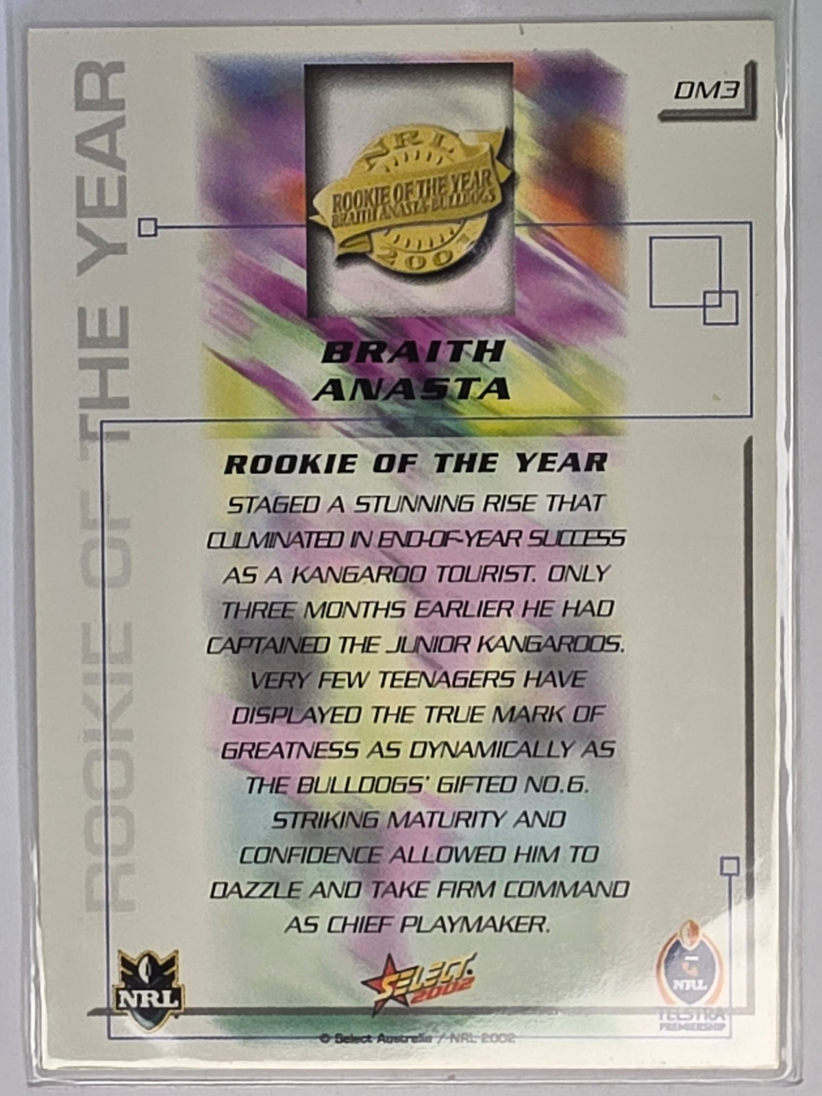 NRL 2002 Challenge Dally M Award Winner #DM3 Braith Anasta Canterbury Bulldogs