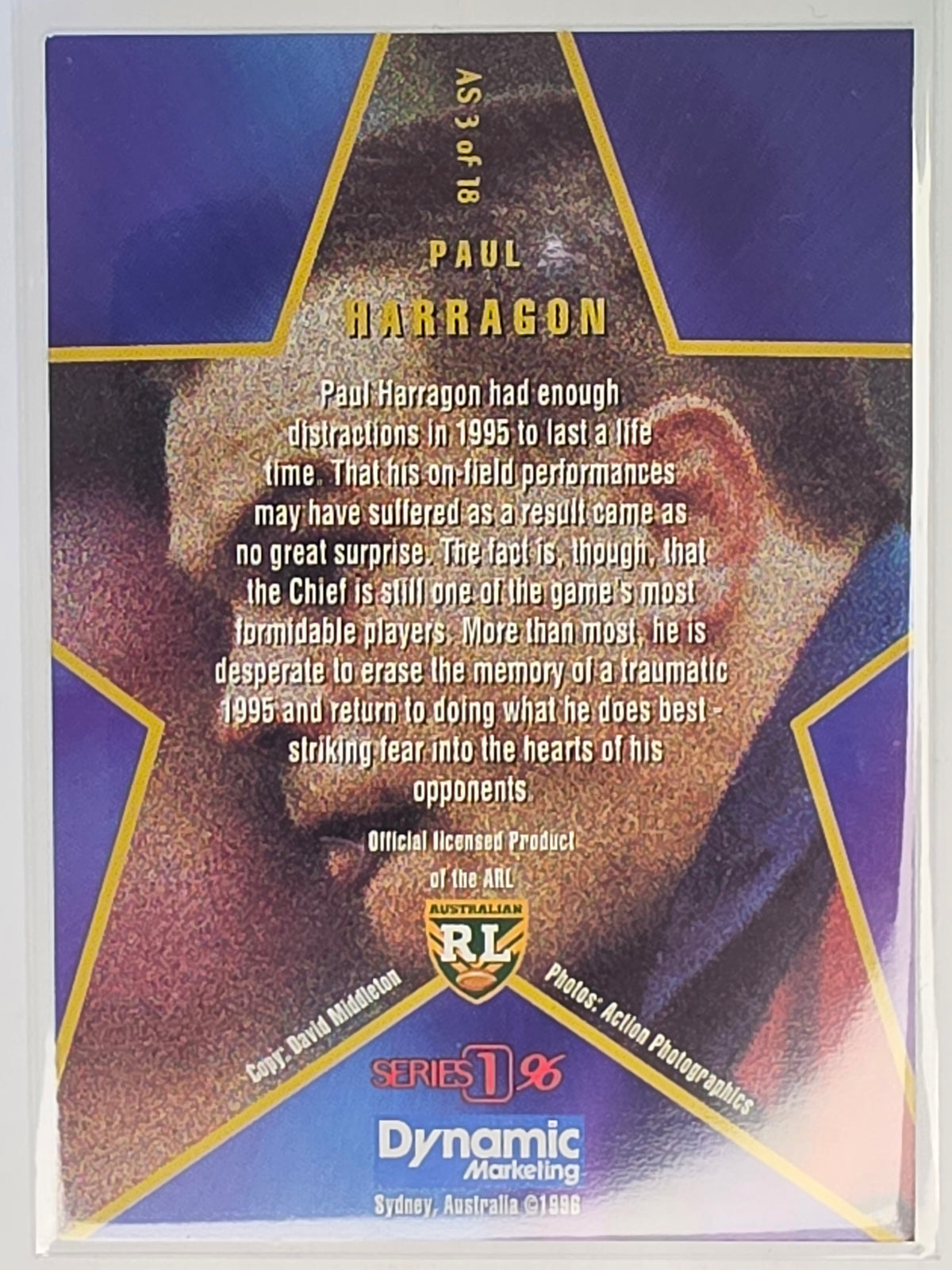 NRL 1996 Dynamic Series 1 All Star Team #AS3 Paul Harragon Newcastle Knights