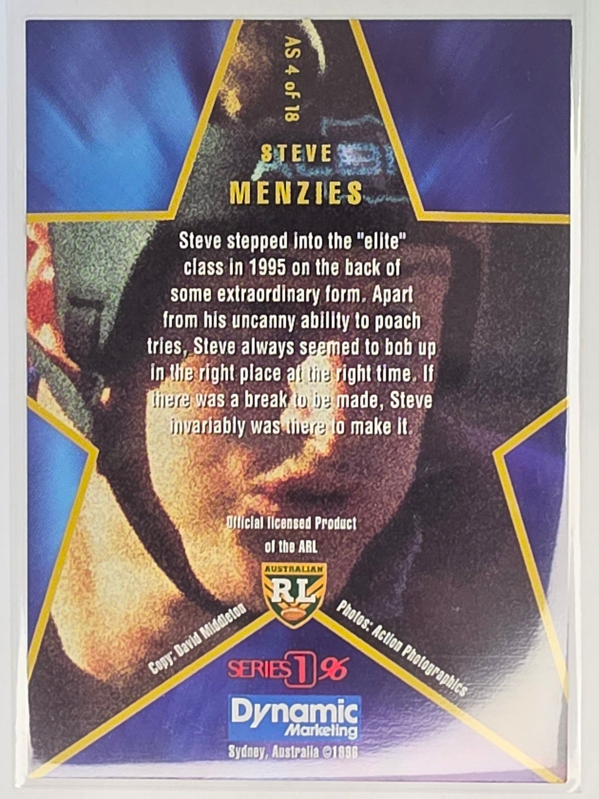 NRL 1996 Dynamic Series 1 All Star Team #AS4 Steve Menzies Manly Warringah Sea Eagles