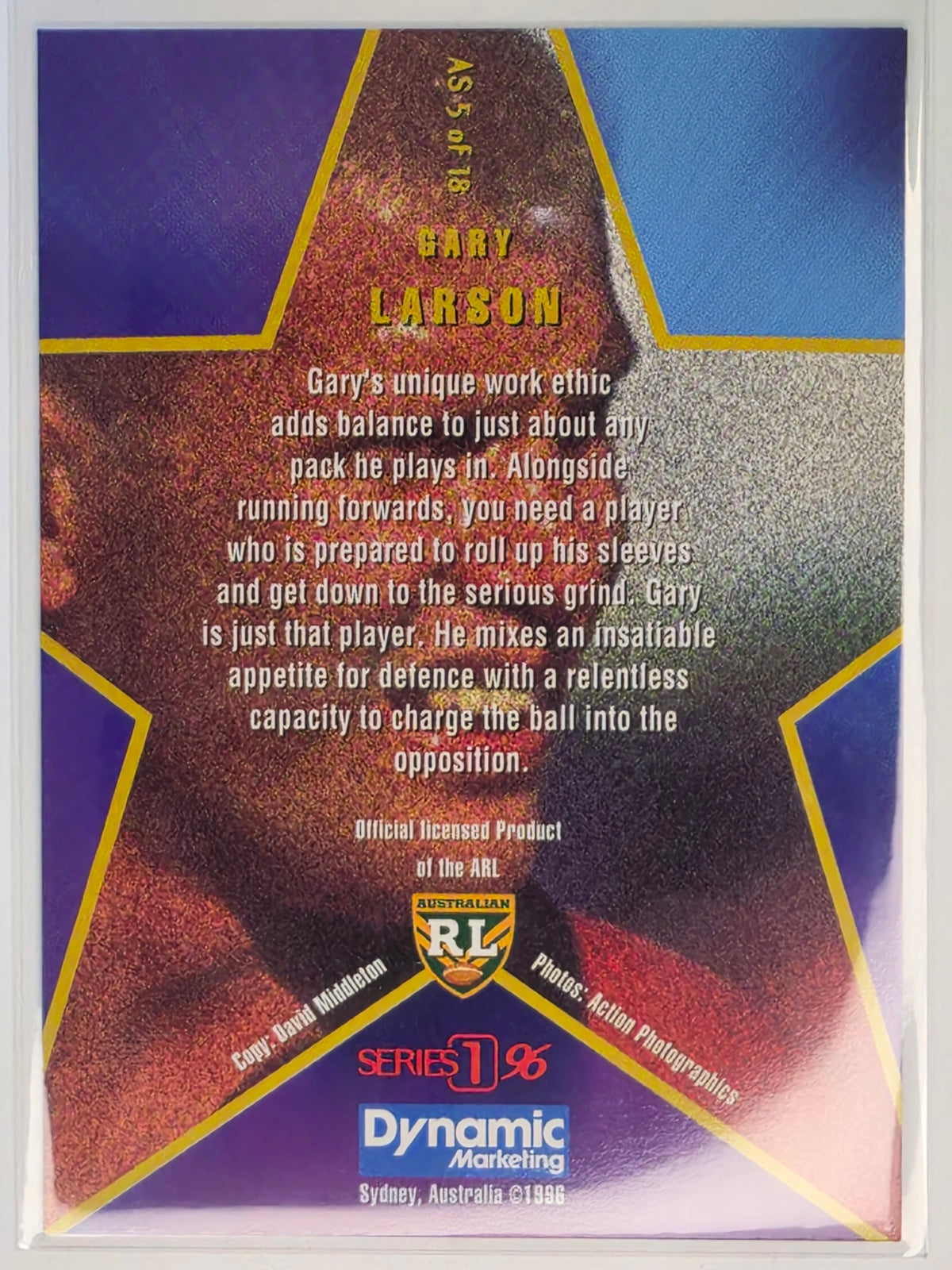 NRL 1996 Dynamic Series 1 All Star Team #AS5 Gary Larson North Sydney Bears