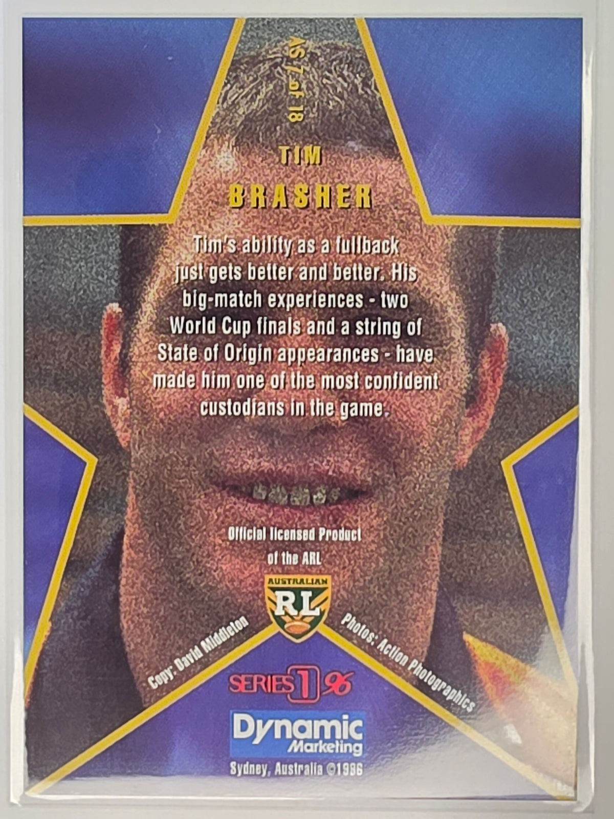 NRL 1996 Dynamic Series 1 All Star Team #AS7 Tim Brasher Sydney Tigers