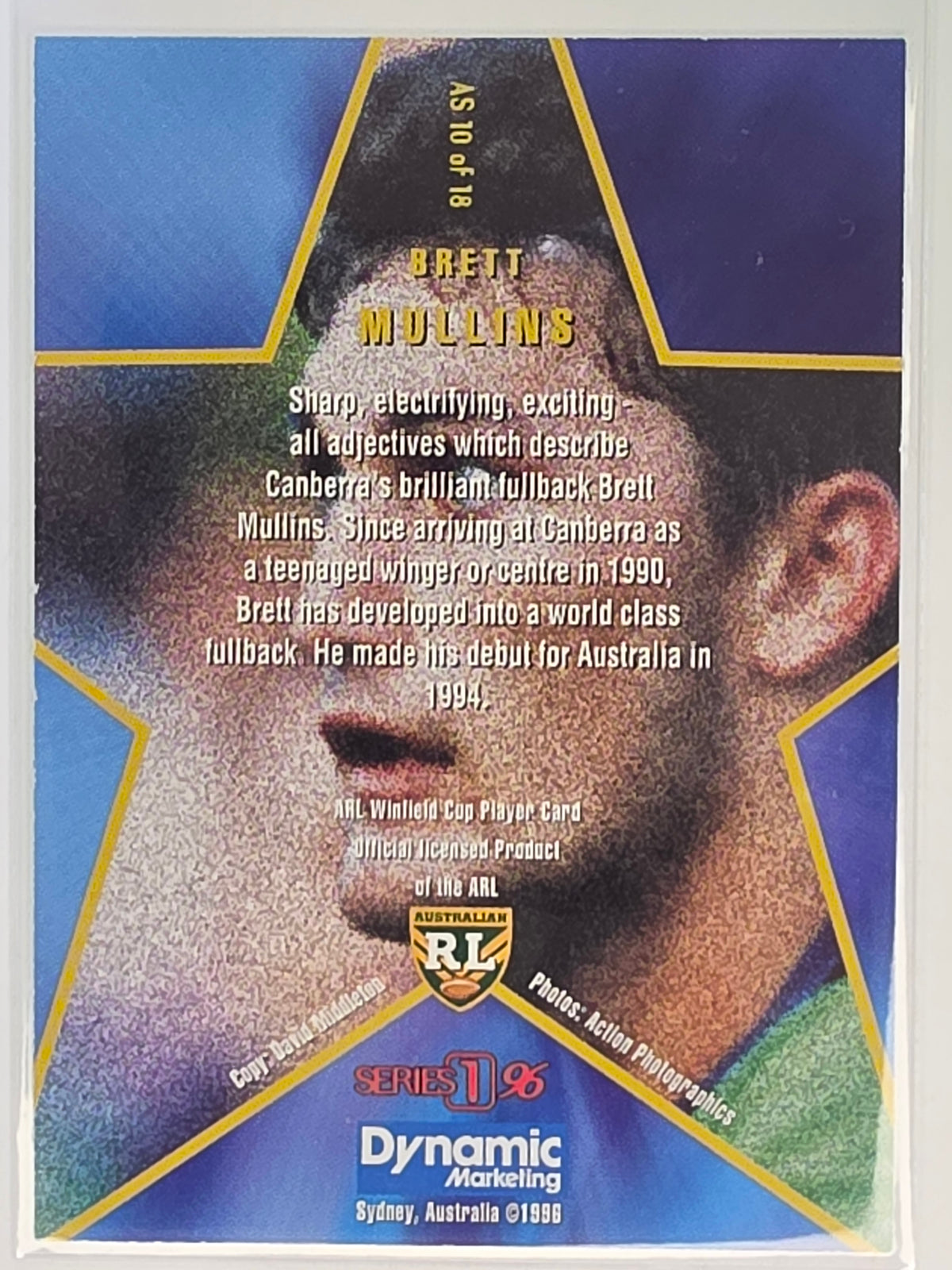NRL 1996 Dynamic Series 1 All Star Team #AS10 Brett Mullins Canberra Raiders