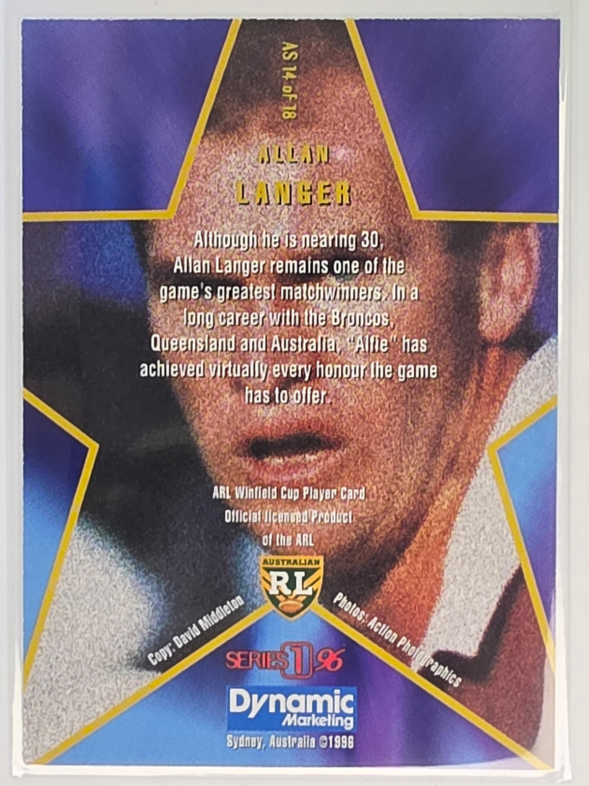 NRL 1996 Dynamic Series 1 All Star Team #AS14 Allan Langer Brisbane Broncos