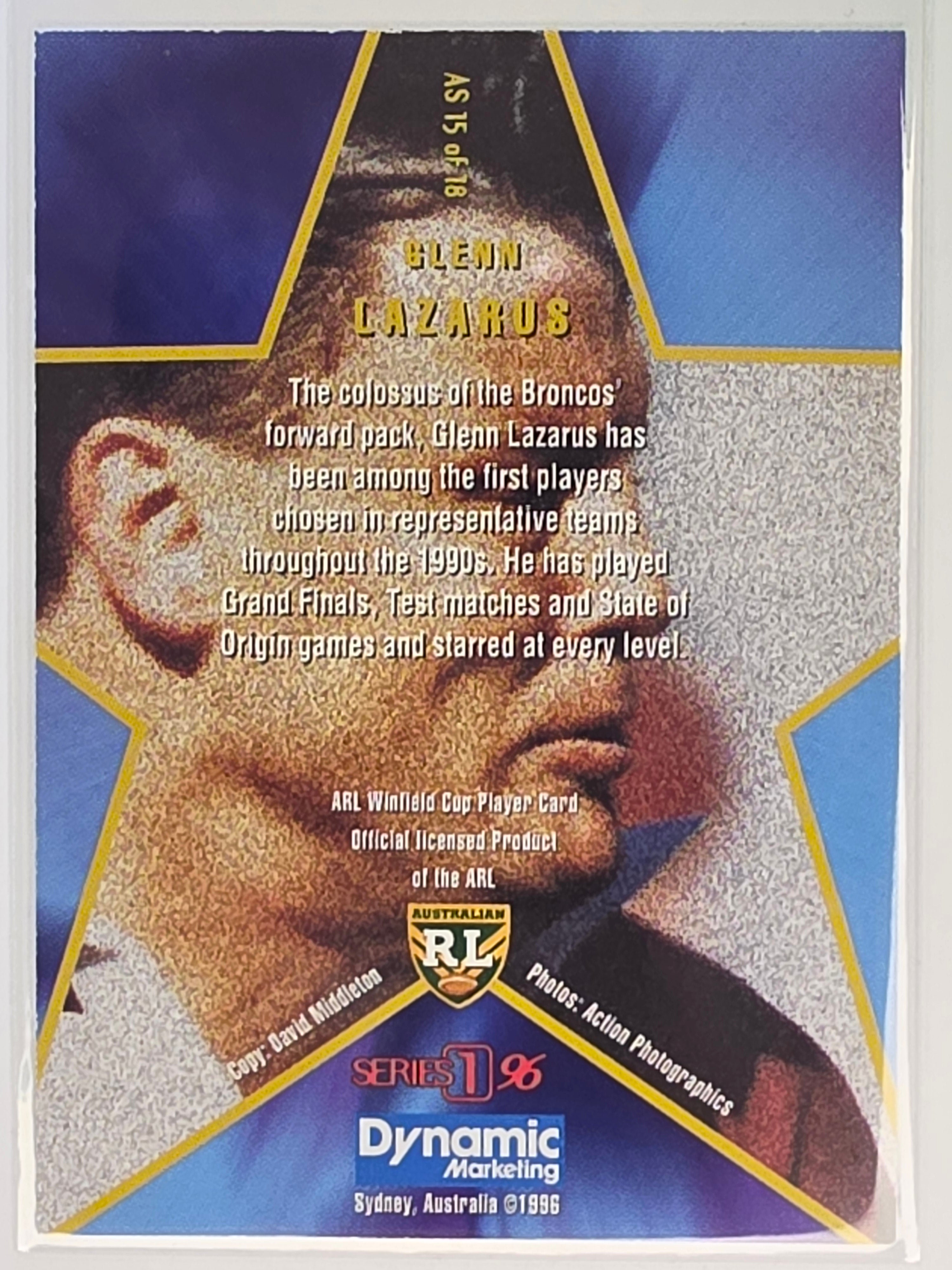 NRL 1996 Dynamic Series 1 All Star Team #AS15 Glenn Lazarus Brisbane Broncos