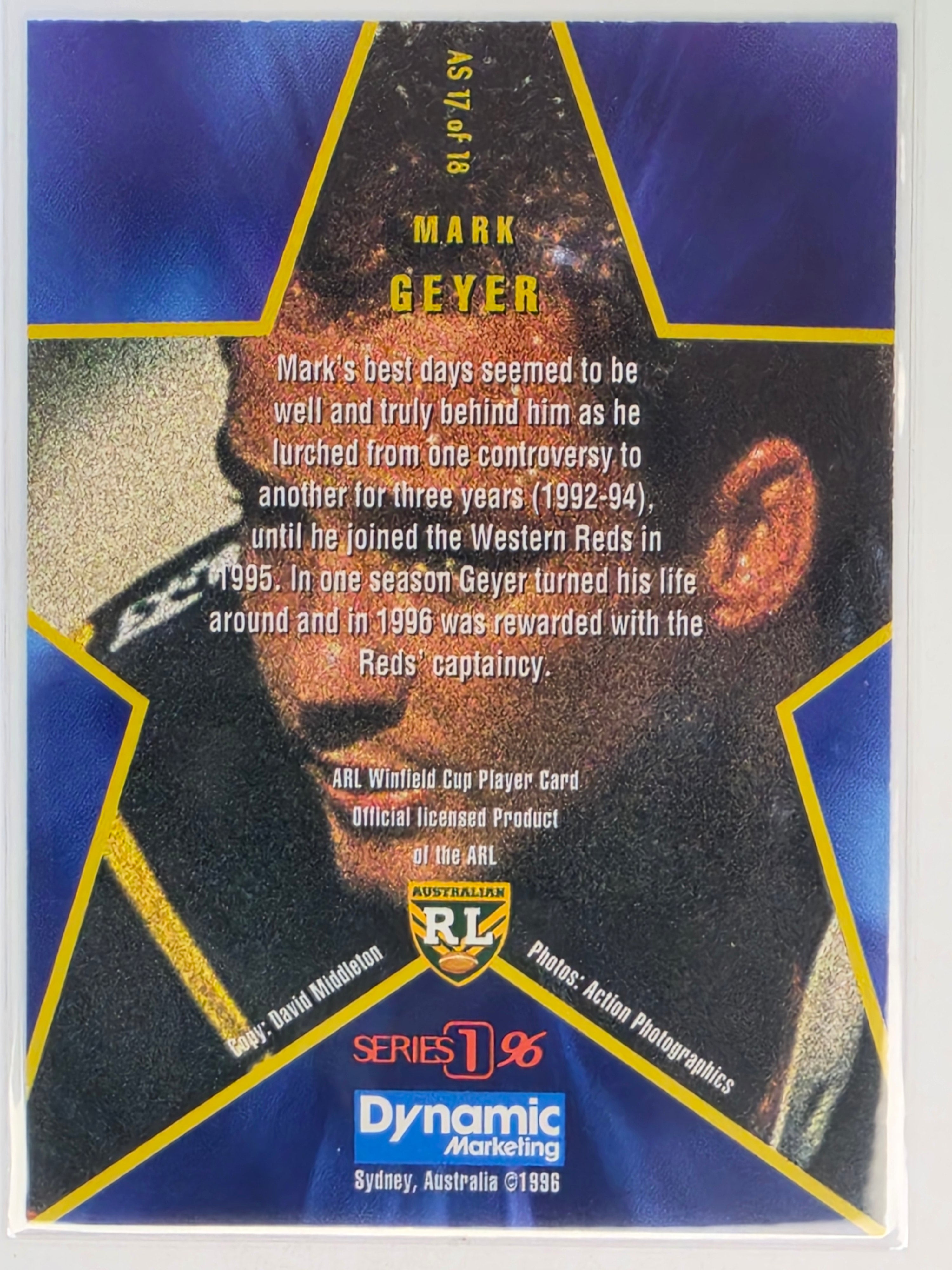 NRL 1996 Dynamic Series 1 All Star Team #AS17 Mark Geyer Western Reds