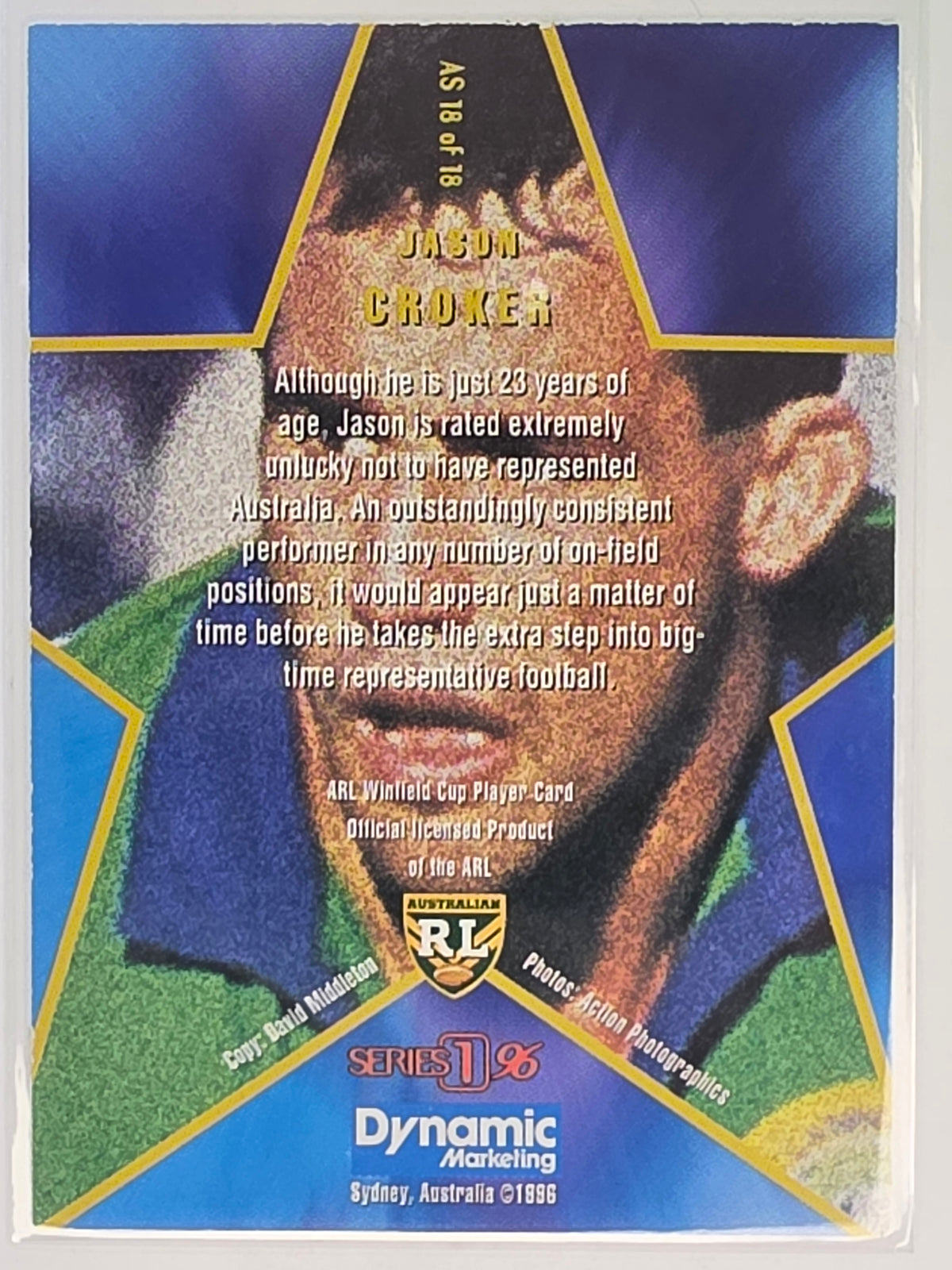 NRL 1996 Dynamic Series 1 All Star Team #AS18 Jason Croker Canberra Raiders