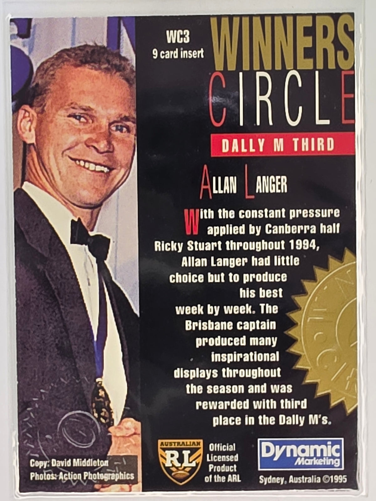 NRL 1995 Dynamic Series 1 Winners Circle #WC3 Allan Langer Brisbane Broncos