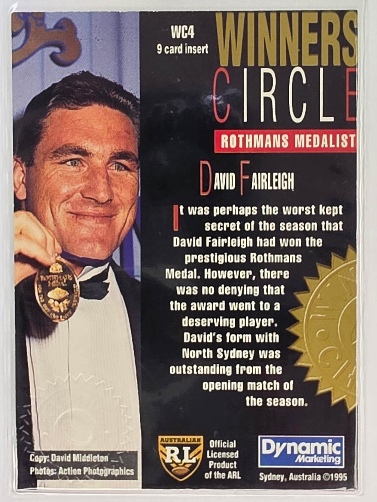 NRL 1995 Dynamic Series 1 Winners Circle #WC4 David Fairleigh North Sydney Bears