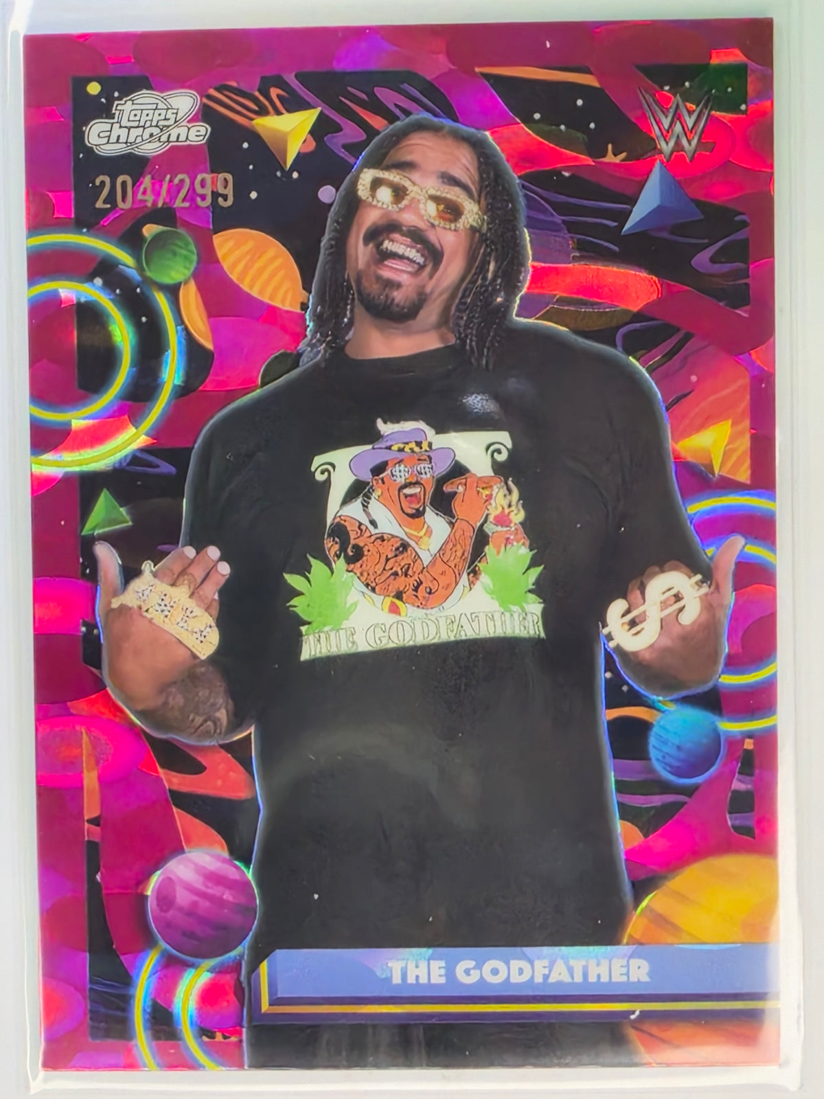 WWE 2026 Topps Chrome Cosmic | Magenta Cosmos Refractor | #165 | The Godfather | #204/299
