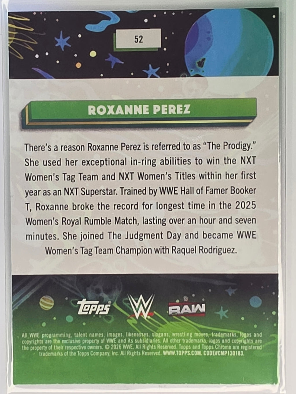 WWE 2026 Topps Chrome Cosmic | Purple Nebula Refractor | #52 | Roxanne Perez | #109/150