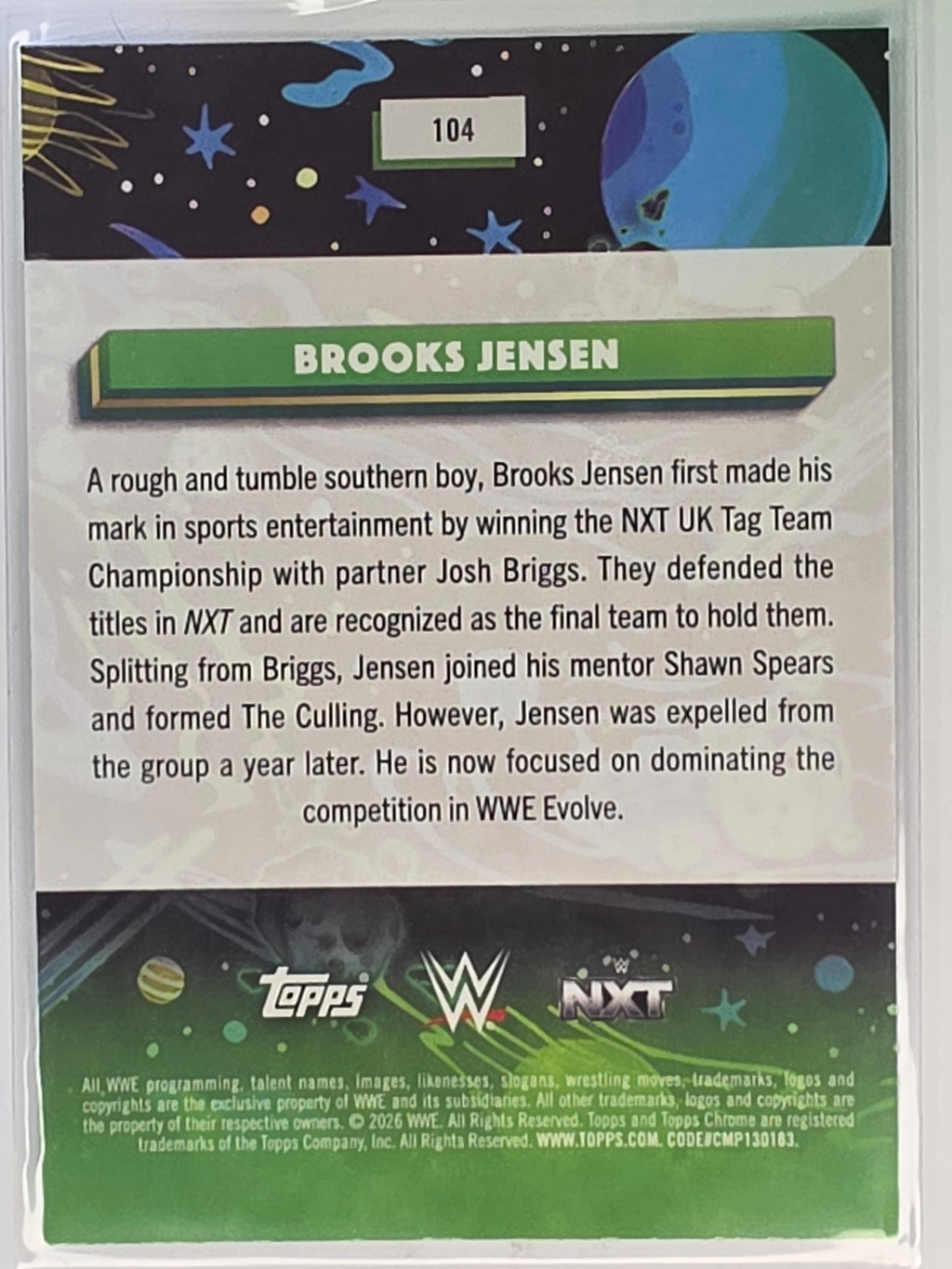WWE 2026 Topps Chrome Cosmic | Green Pulsar Refractor | #104 | Brooks Jensen | #26/99
