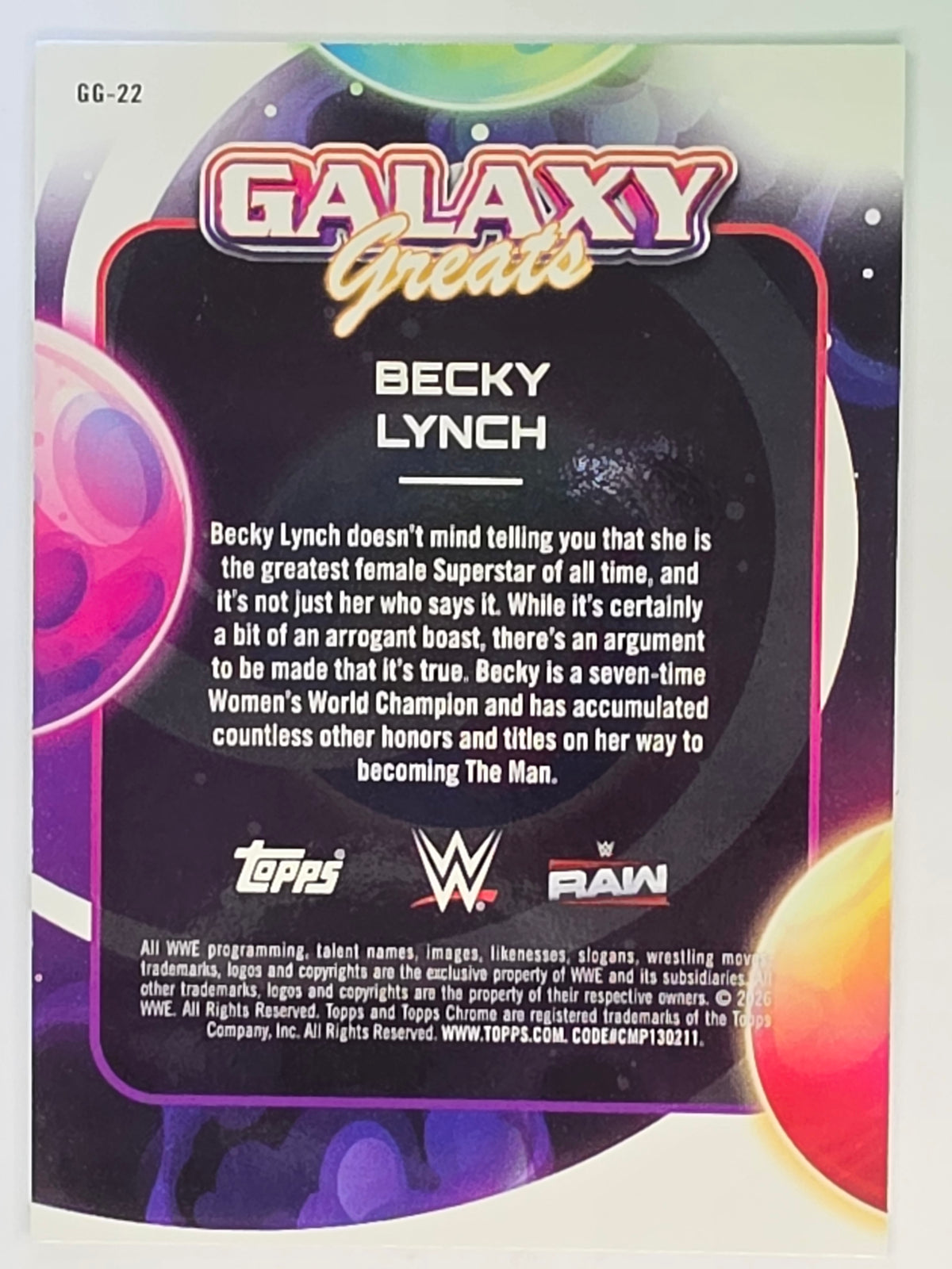 WWE 2026 Topps Chrome Cosmic | Galaxy Greats | GG-22 | Becky Lynch