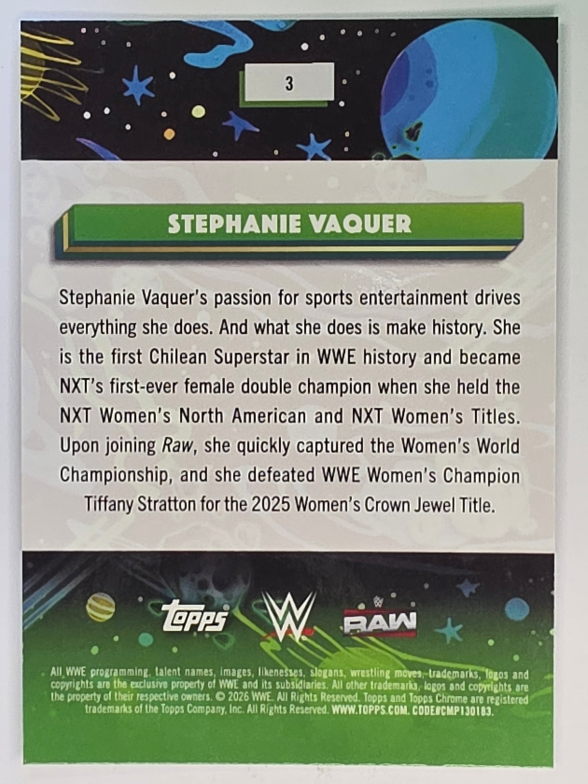 WWE 2026 Topps Chrome Cosmic | Base | #3 | Stephanie Vaquer