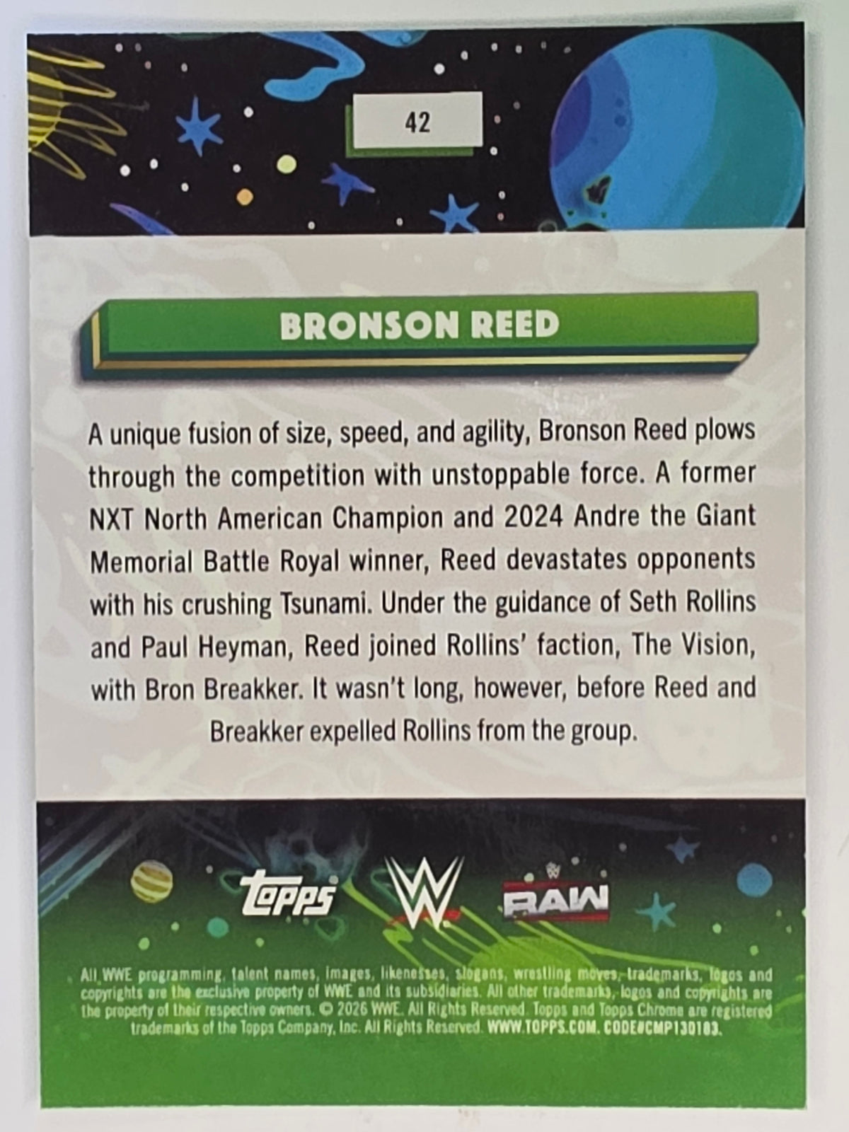 WWE 2026 Topps Chrome Cosmic | Base | #42 | Bronson Reed