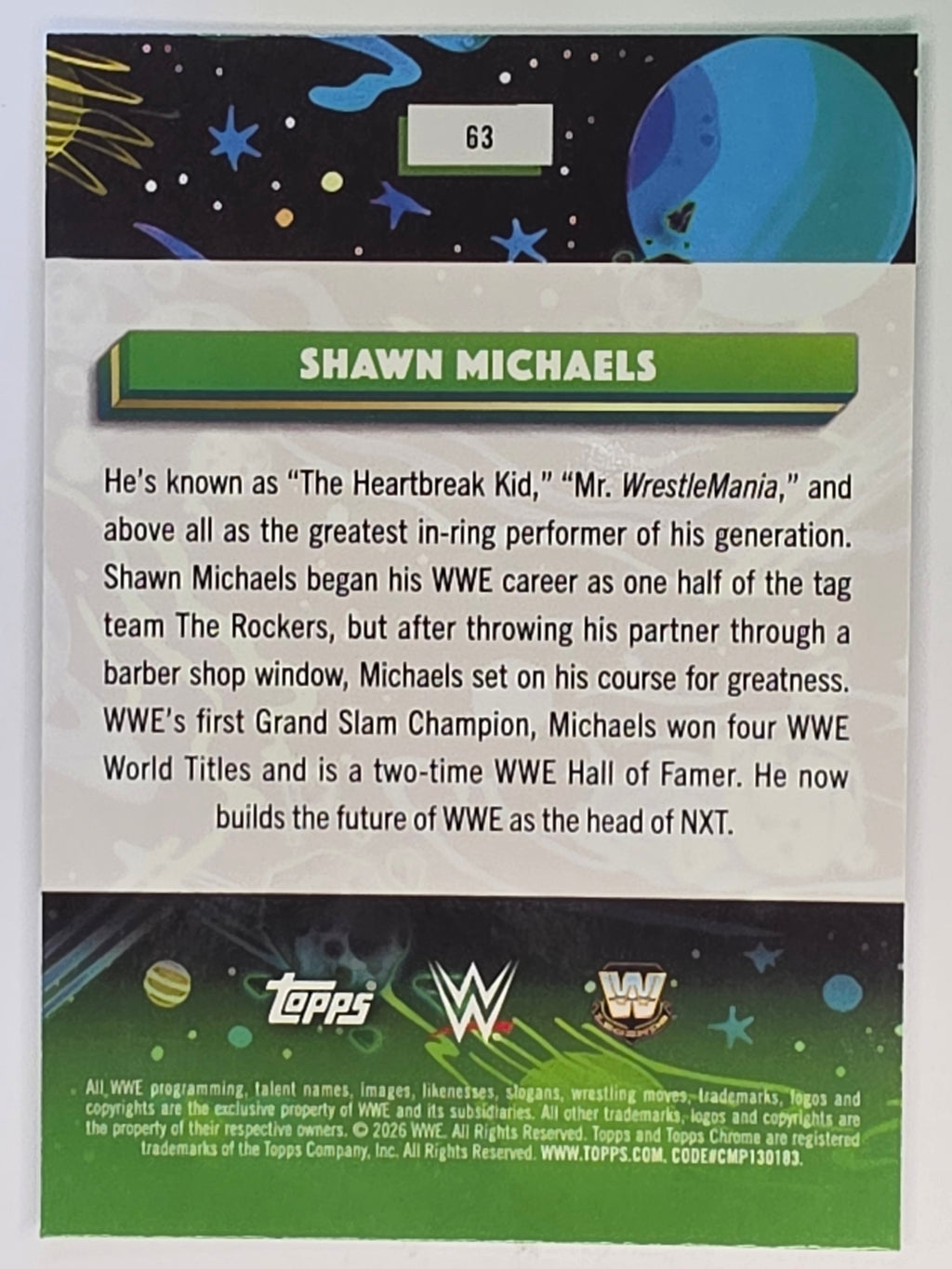 WWE 2026 Topps Chrome Cosmic | Base | #63 | Shawn HBK Michaels