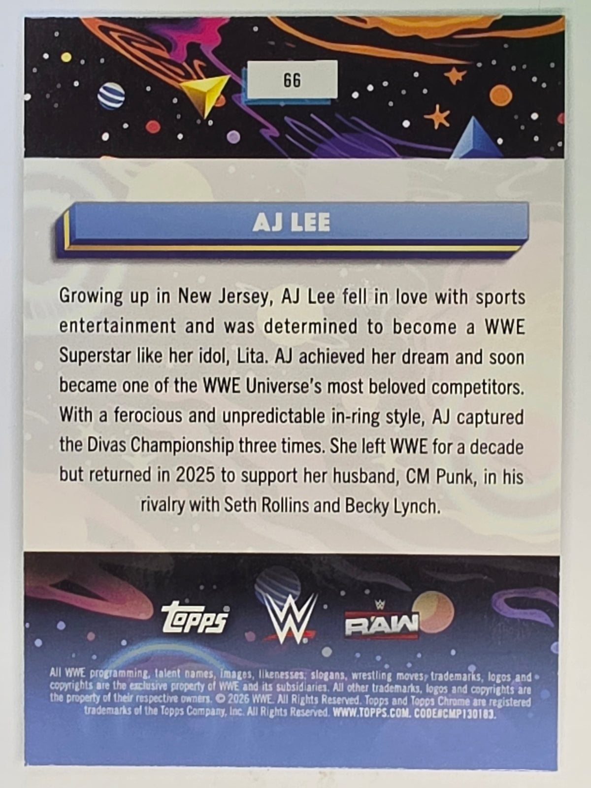WWE 2026 Topps Chrome Cosmic | Base | #66 | AJ Lee