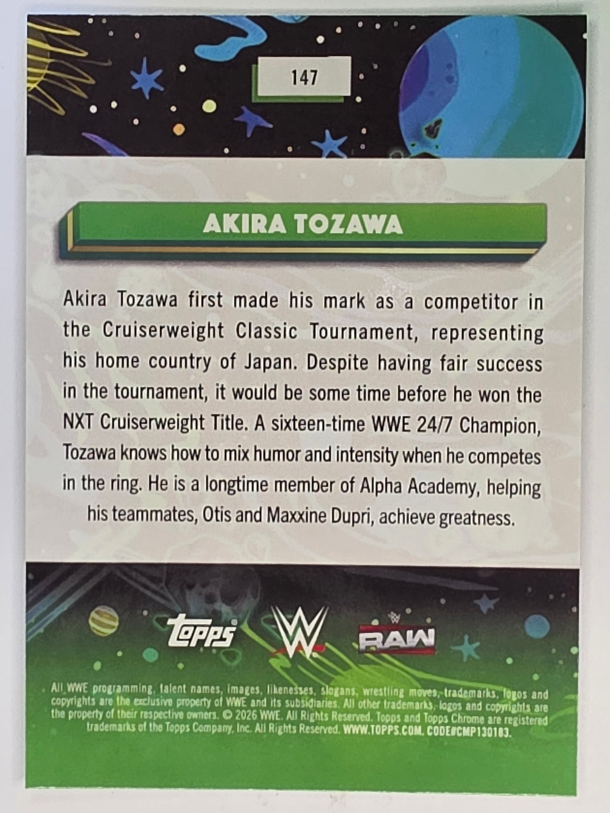 WWE 2026 Topps Chrome Cosmic | Base | #147 | Akira Tozawa