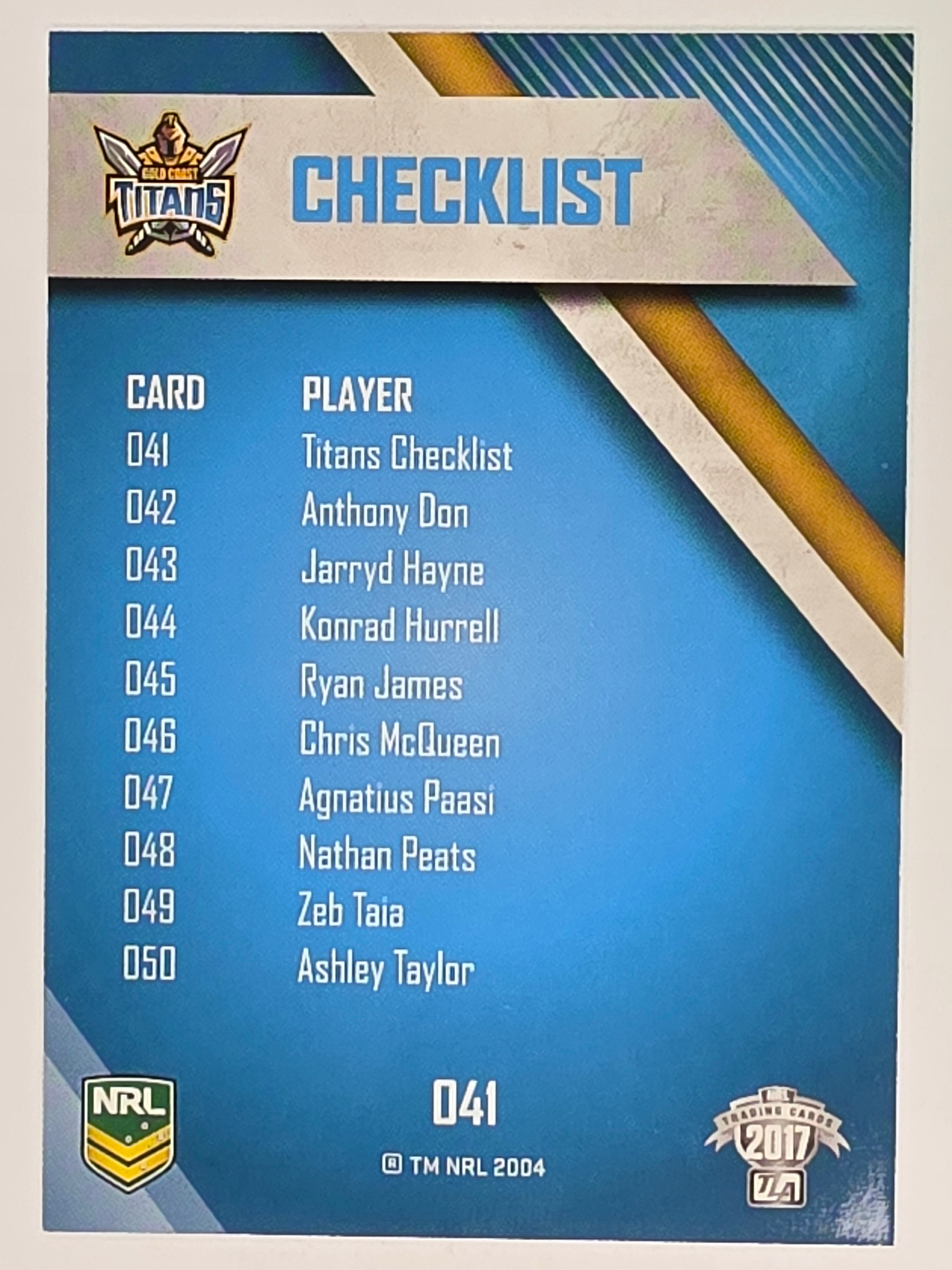 NRL 2017 Traders | Base Card #041 | Titans Checklist | Gold Coast Titans