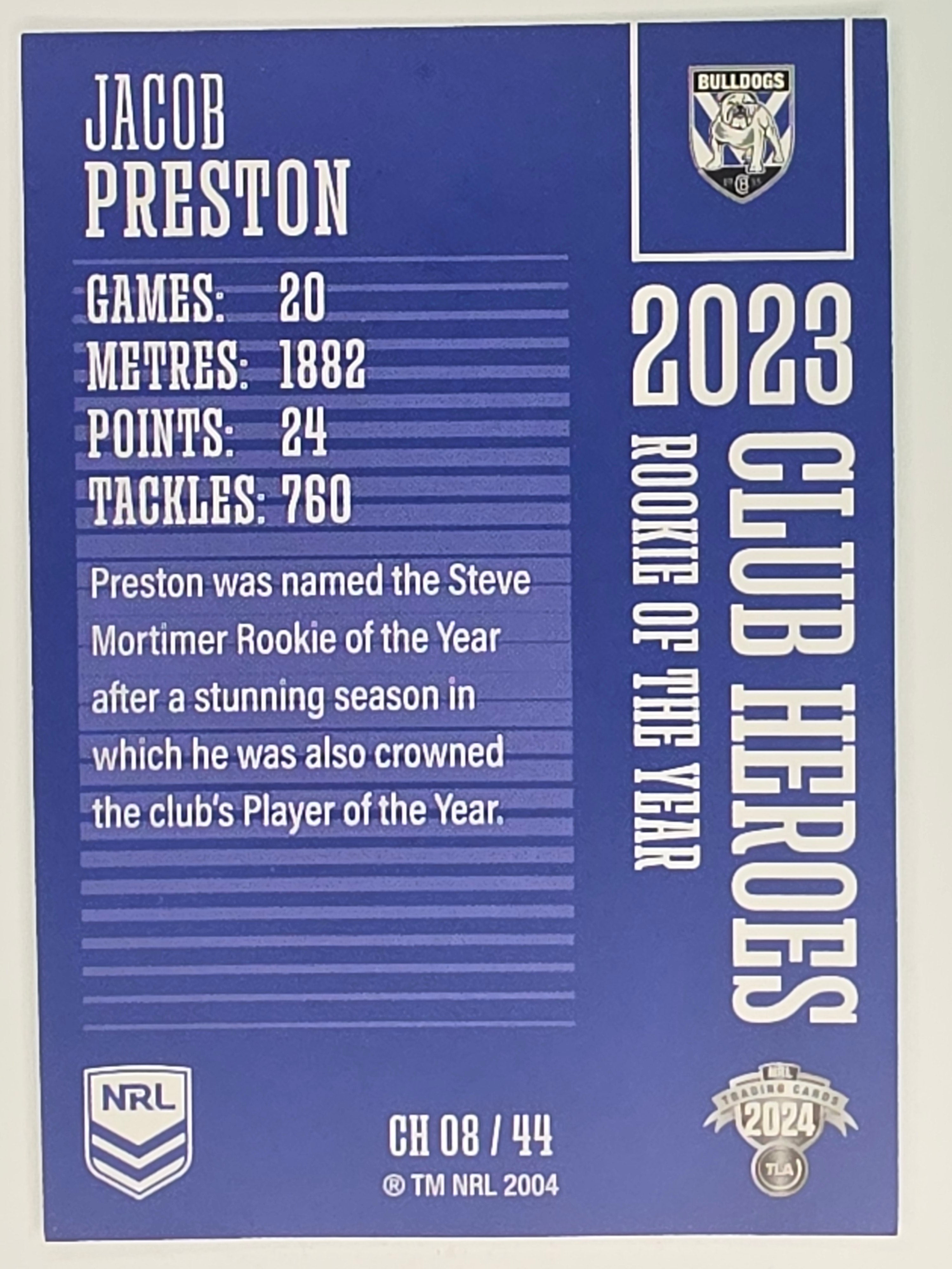 NRL 2024 Traders - Club Heroes - #CH08 Jacob Preston Canterbury Bulldogs