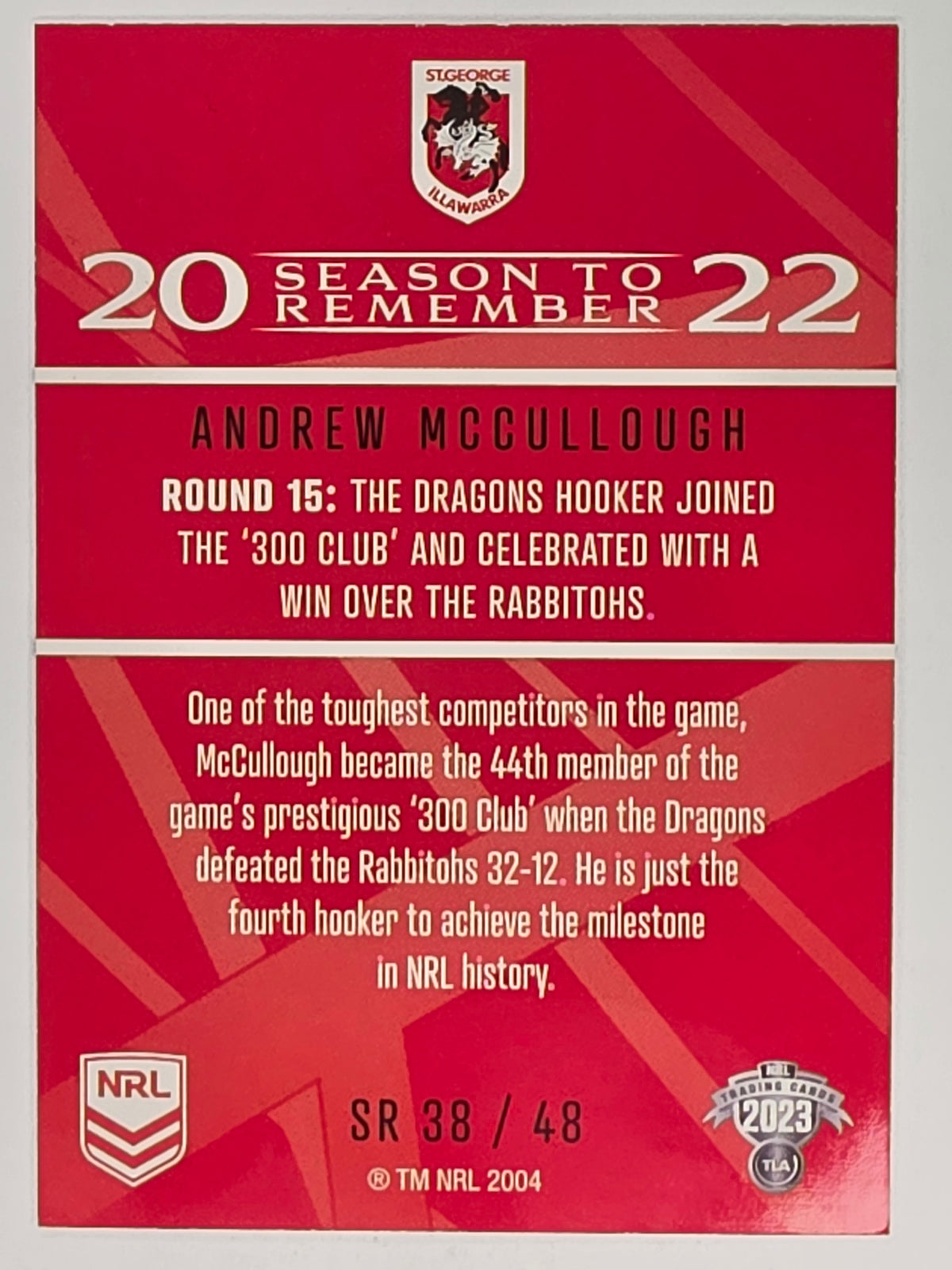 NRL 2023 Traders Season to Remember #SR38 Andrew McCullough St George Dragons