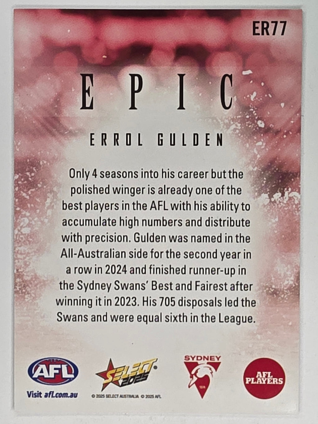 AFL Footy Stars 2025 | Epic Red | #ER77 | Errol Gulden | Sydney Swans