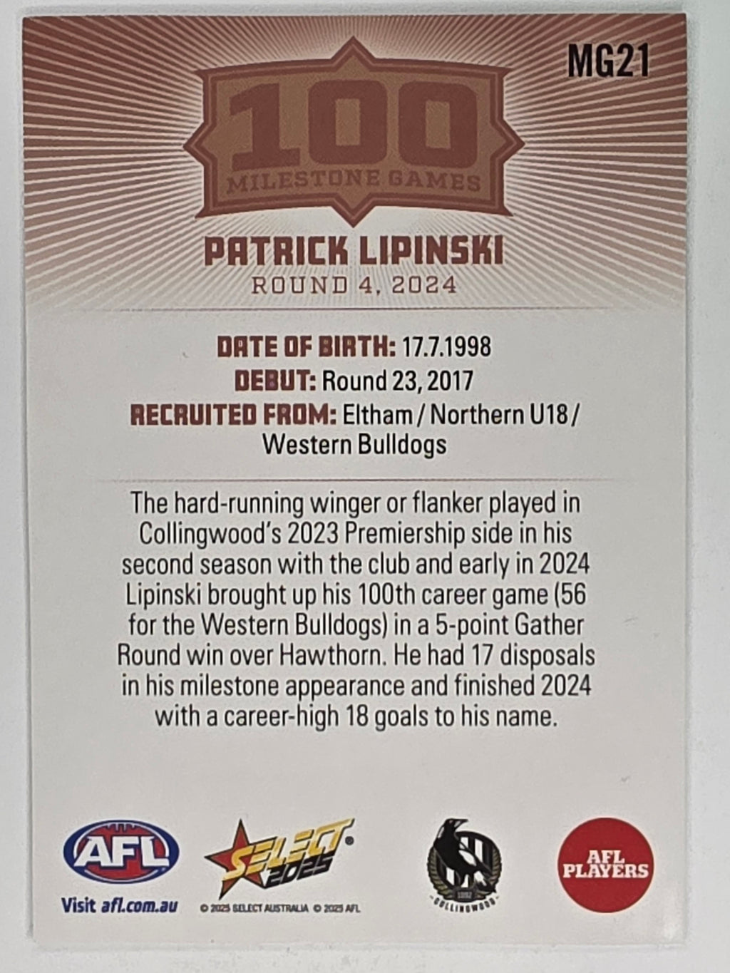 AFL Footy Stars 2025 | Milestone Games | #MG21 | P. Lipinski