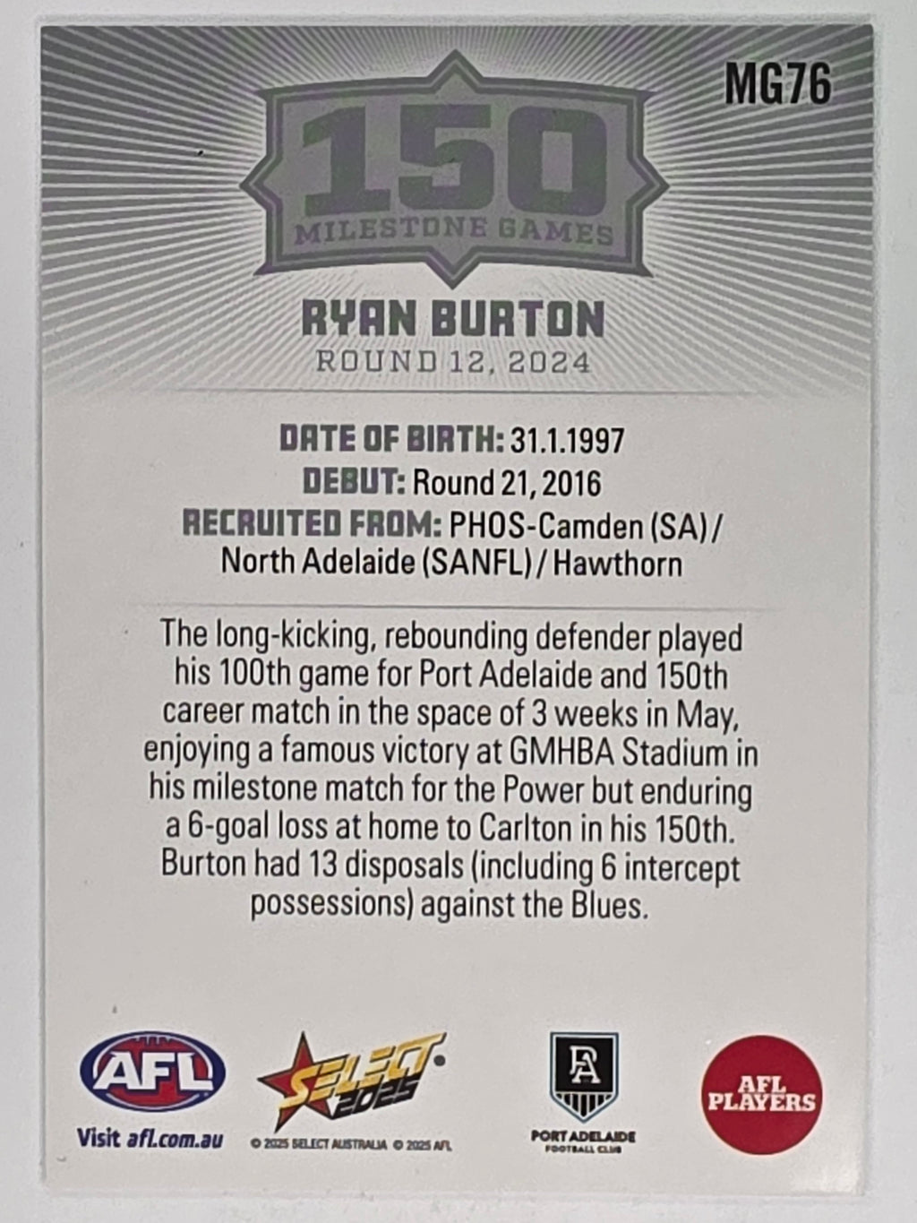 AFL Footy Stars 2025 | Milestone Games | #MG76 | R. Burton