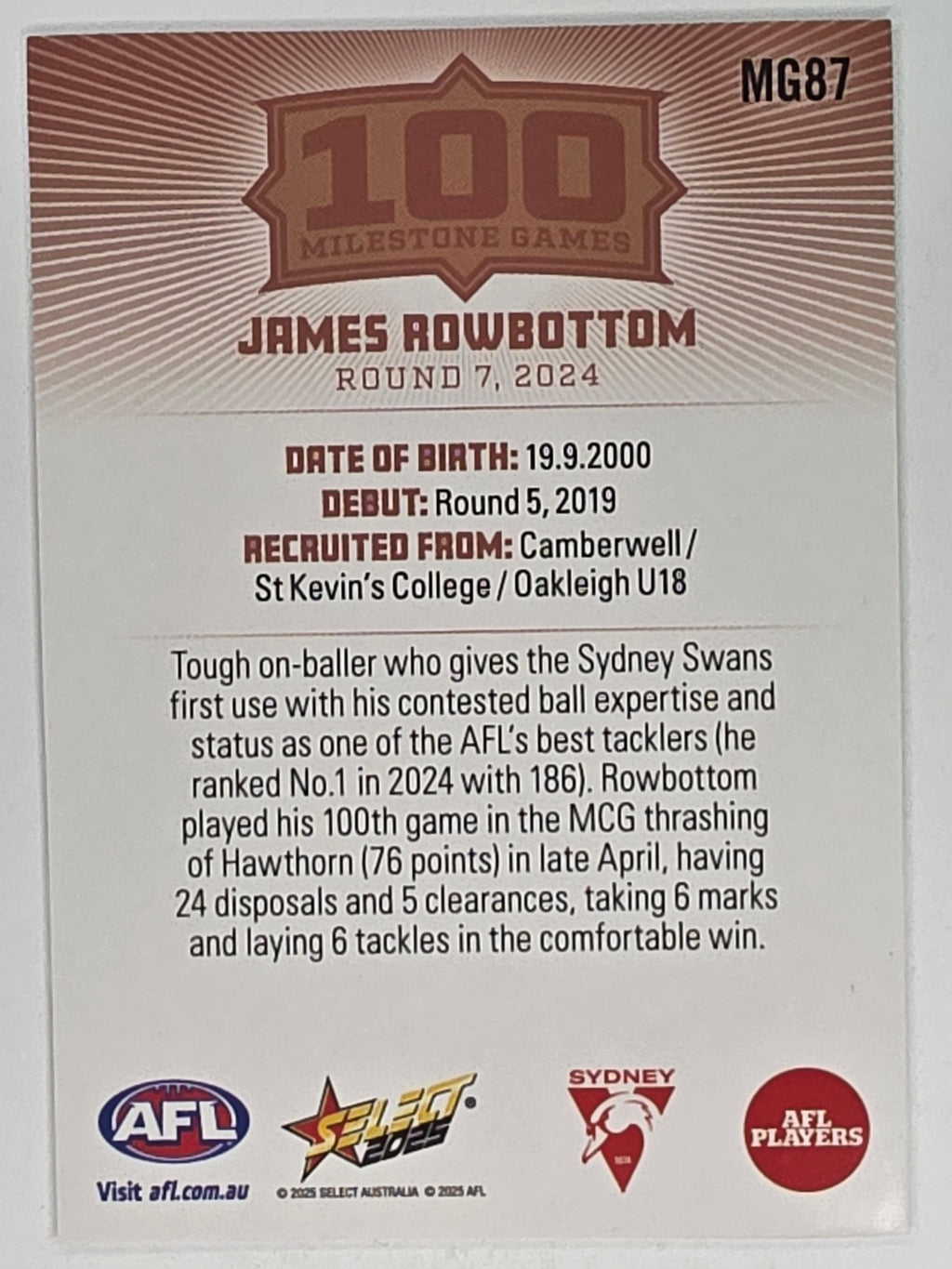 AFL Footy Stars 2025 | Milestone Games | #MG87 | J. Rowbottom