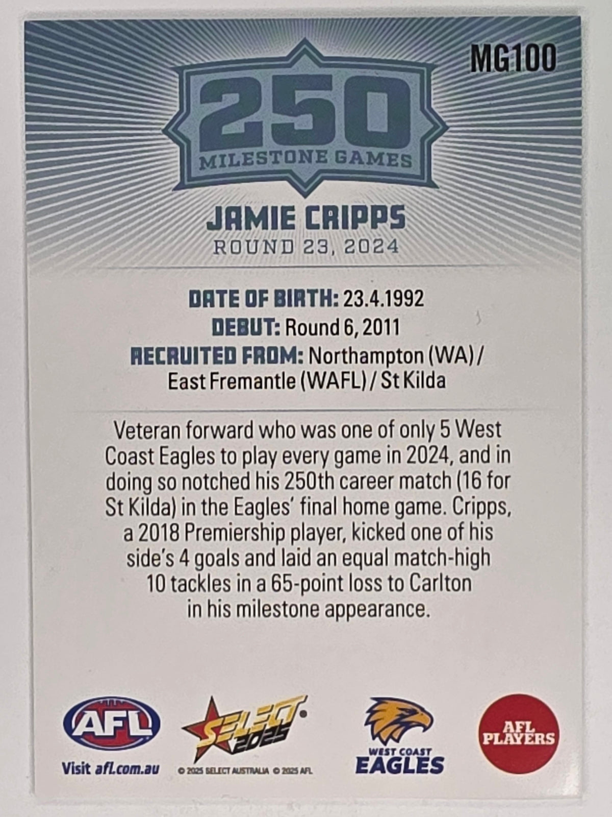 AFL Footy Stars 2025 | Milestone Games | #MG100 | J. Cripps