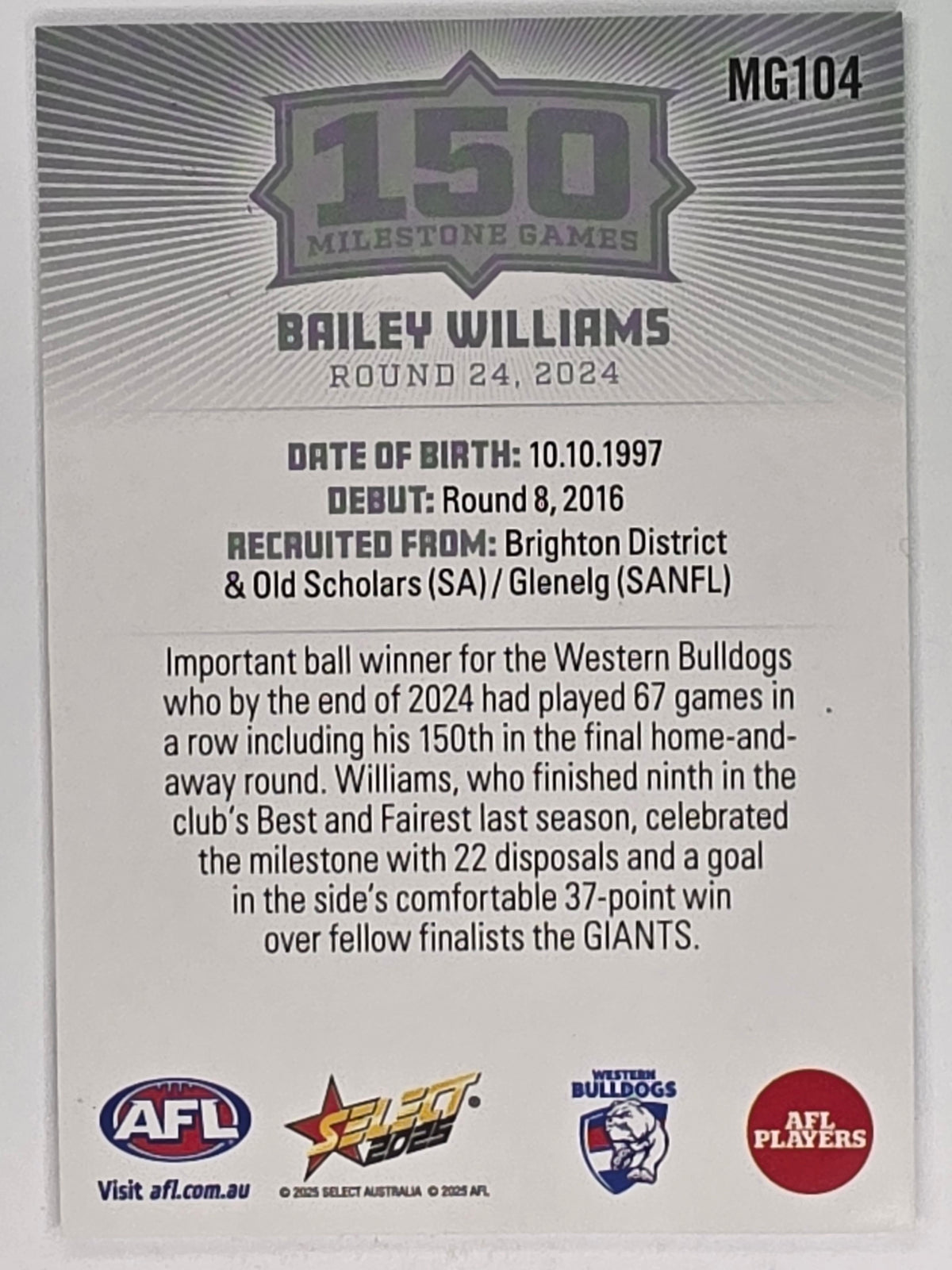 AFL Footy Stars 2025 | Milestone Games | #MG104 | B. Williams