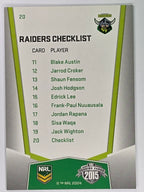 NRL 2015 Elite | Base Card #020 | Canberra Raiders Checklist