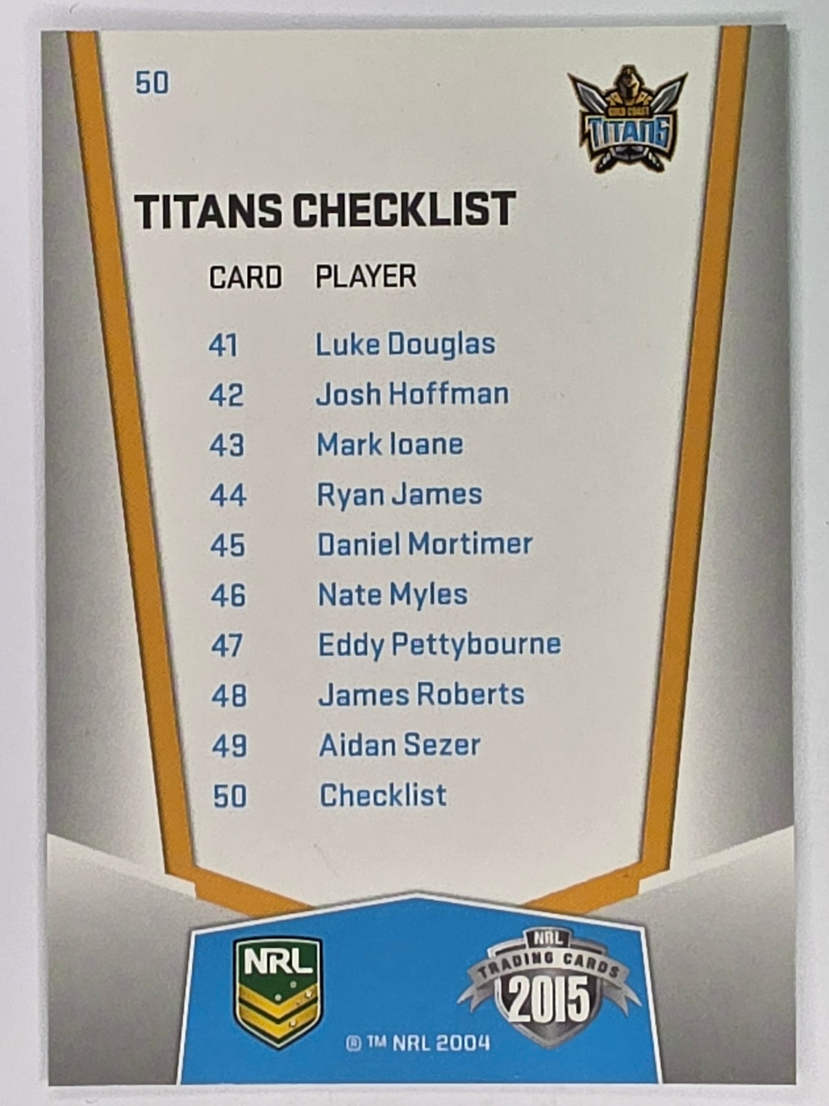 NRL 2015 Elite | Base Card #050 | Gold Coast Titans Checklist