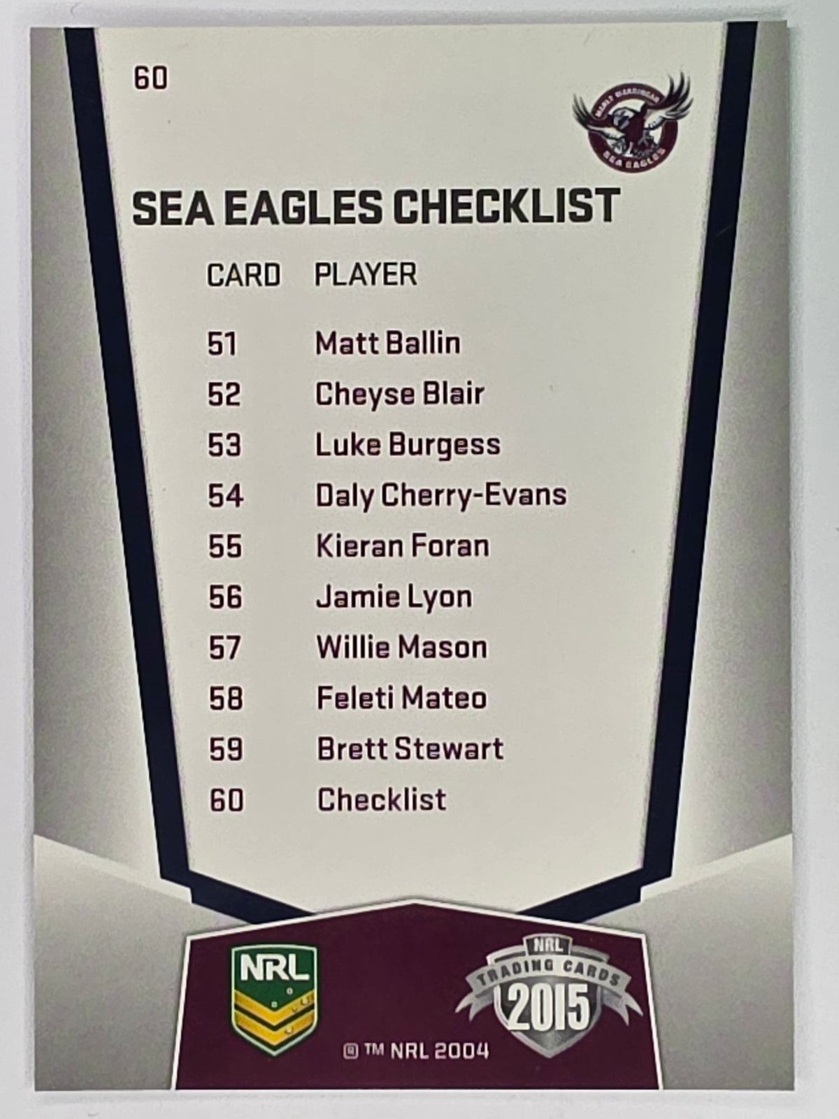 NRL 2015 Elite | Base Card #060 | Manly Warringah Sea Eagles Checklist