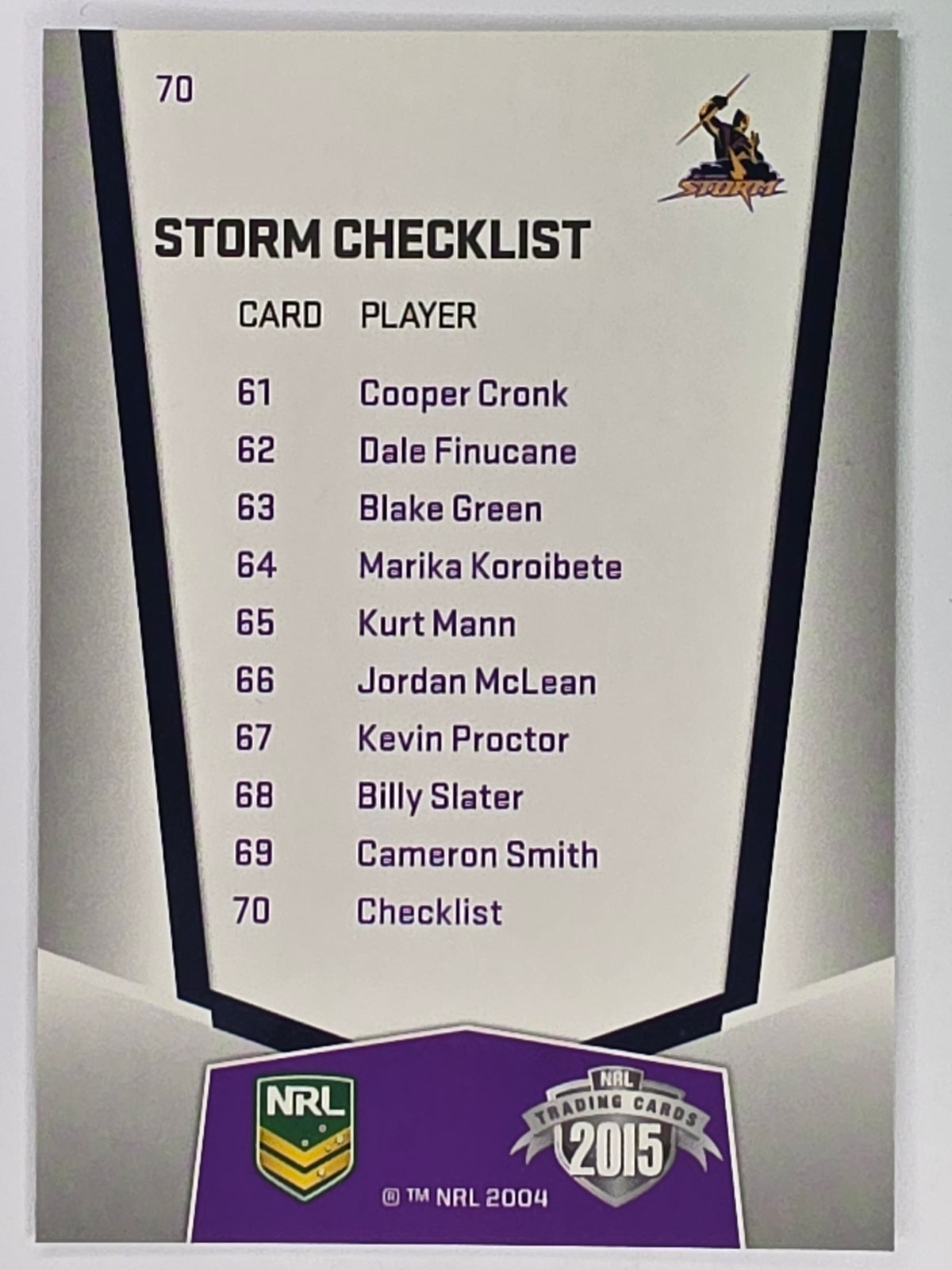 NRL 2015 Elite | Base Card #070 | Melbourne Storm Checklist
