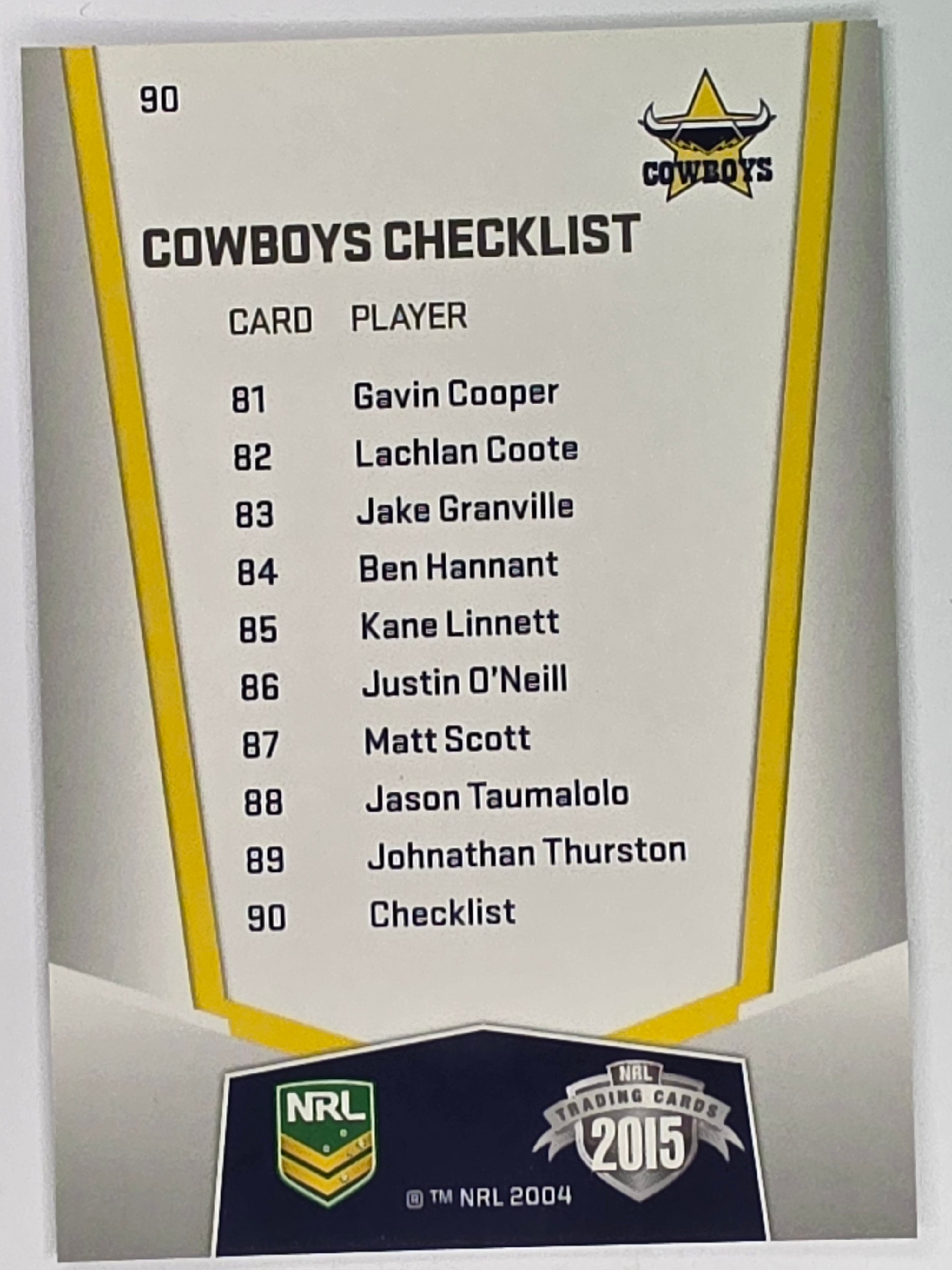 NRL 2015 Elite | Base Card #090 | North Queensland Cowboys Checklist