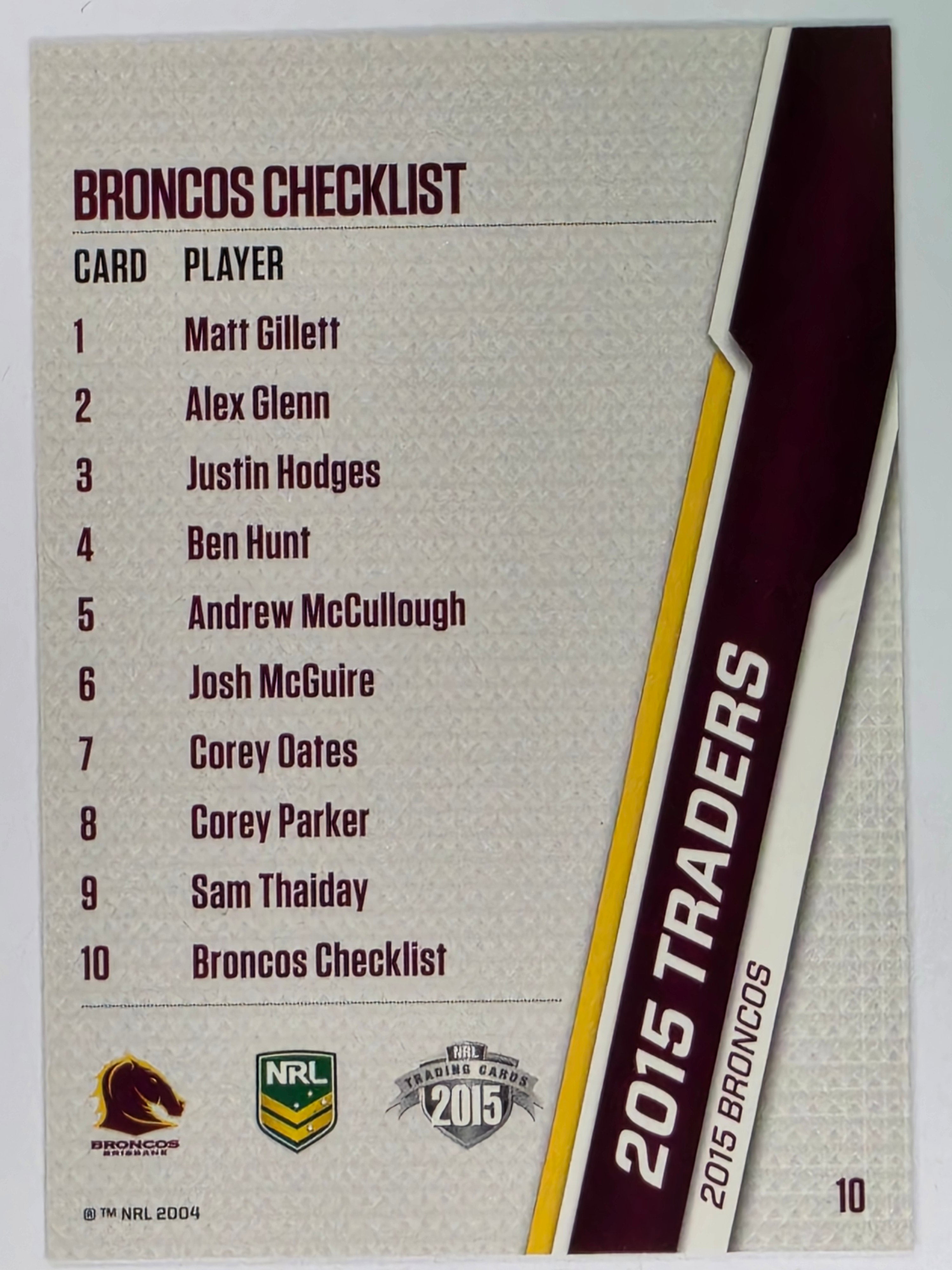 NRL 2015 Traders | Base Card #010 | Brisbane Broncos Checklist