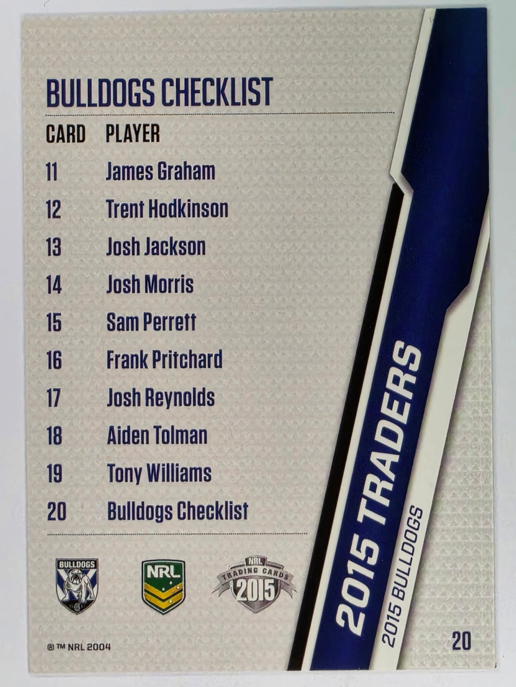 NRL 2015 Traders | Base Card #020 | Canterbury Bankstown Bulldogs Checklist