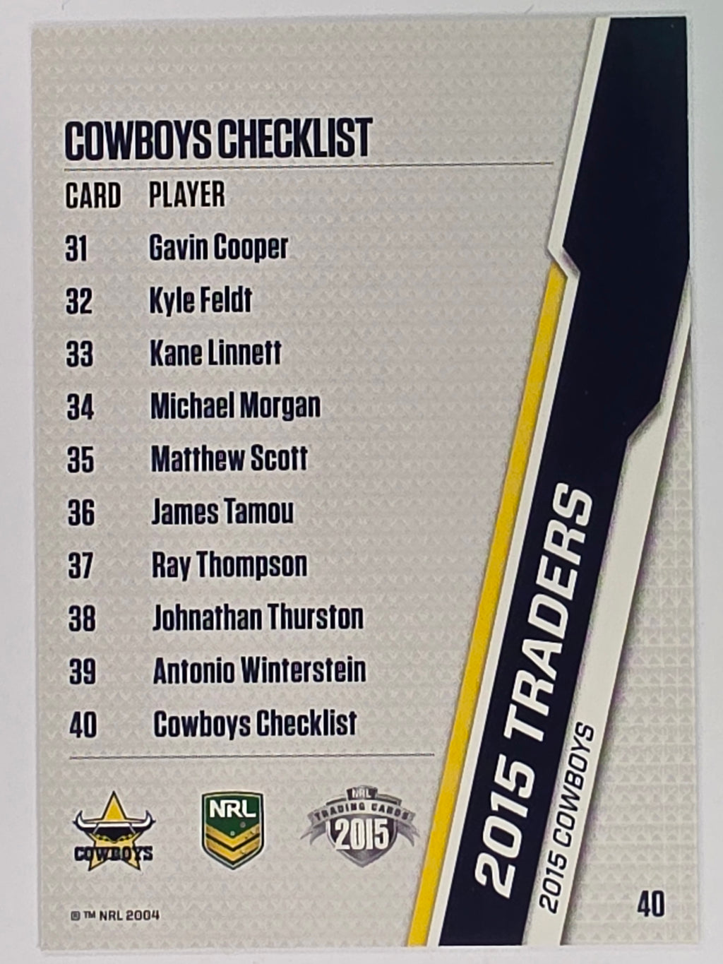 NRL 2015 Traders | Base Card #040 | North Queensland Cowboys Checklist