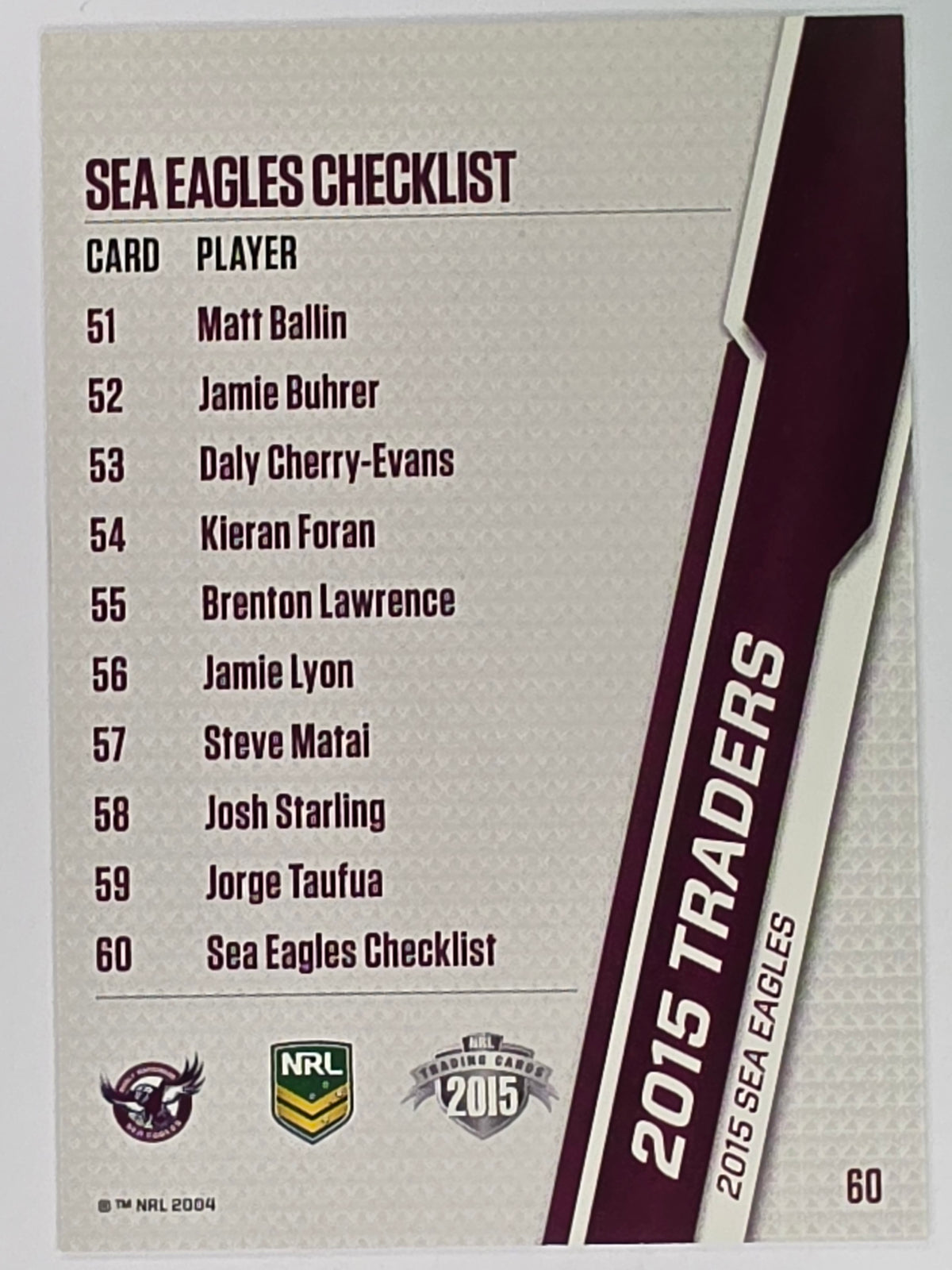 NRL 2015 Traders | Base Card #060 | Manly Sea Eagles Checklist