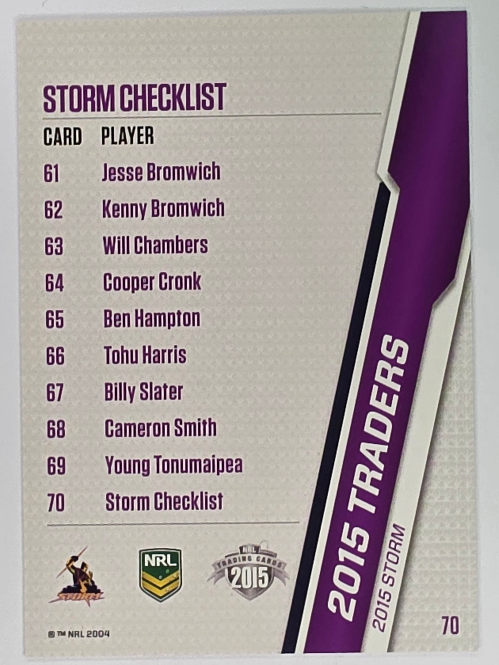 NRL 2015 Traders | Base Card #070 | Melbourne Storm Checklist