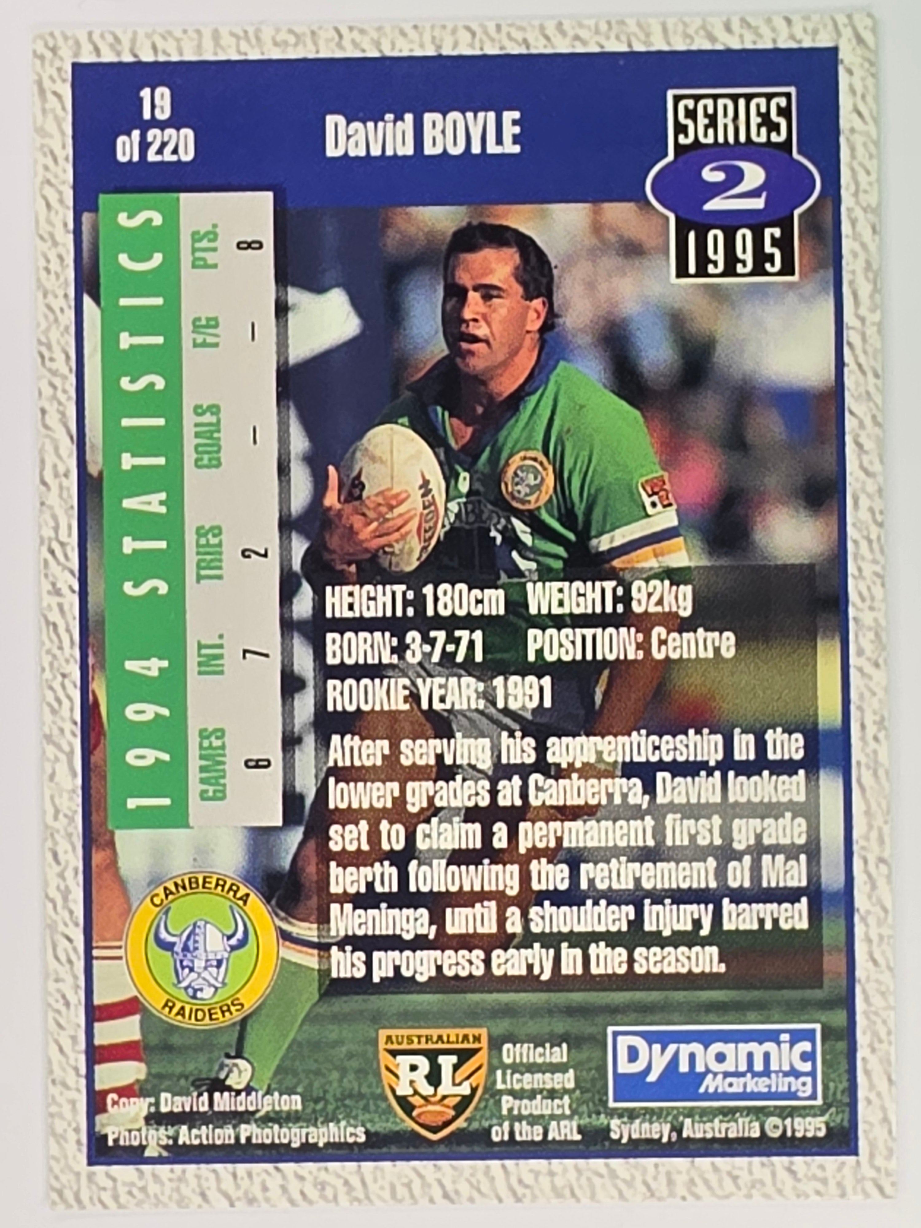 NRL 1995 Dynamic Series 2 | Base Card #019 | David Boyle | Canberra Raiders