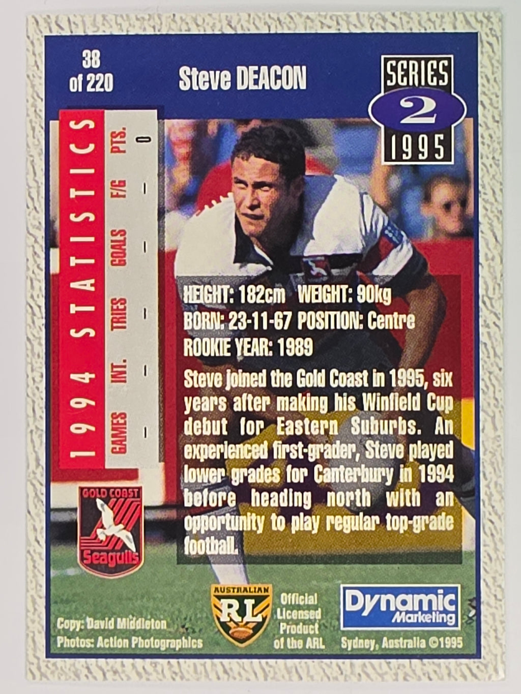 NRL 1995 Dynamic Series 2 | Base Card #038 | Steve Deacon | Gold Coast Seagulls