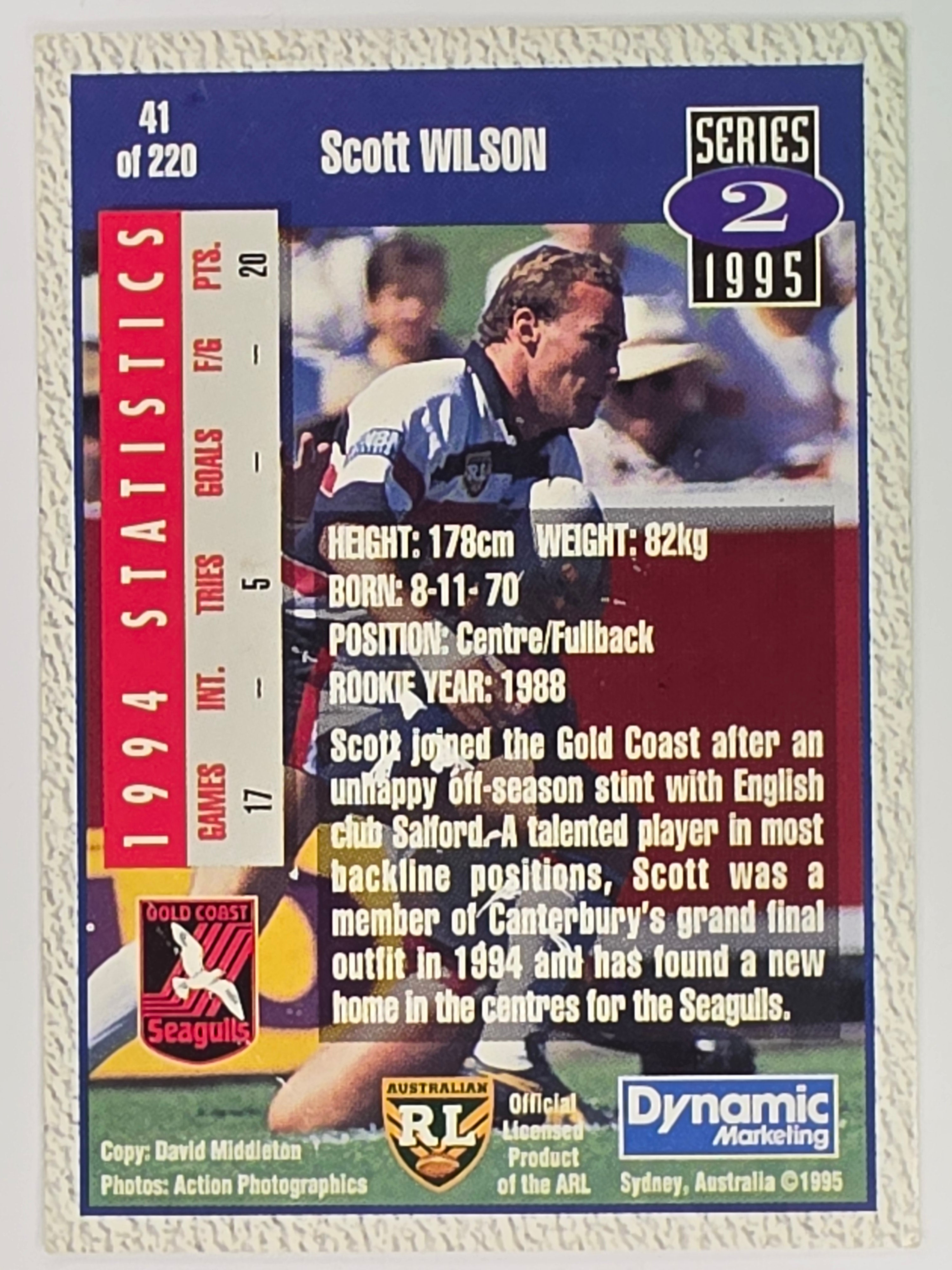 NRL 1995 Dynamic Series 2 | Base Card #041 |Scott Wilson | Gold Coast Seagulls