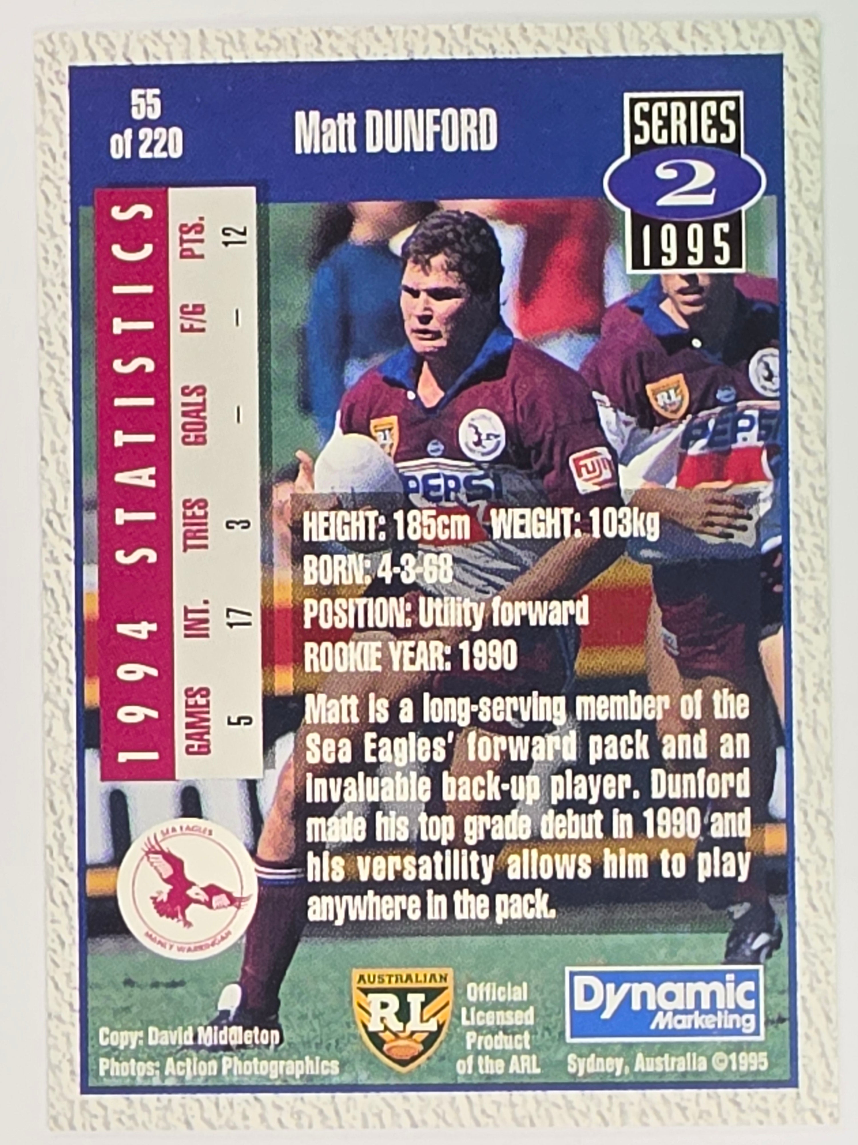 NRL 1995 Dynamic Series 2 | Base Card #055 | Matt Dunford | Manly Warringah Sea Eagles
