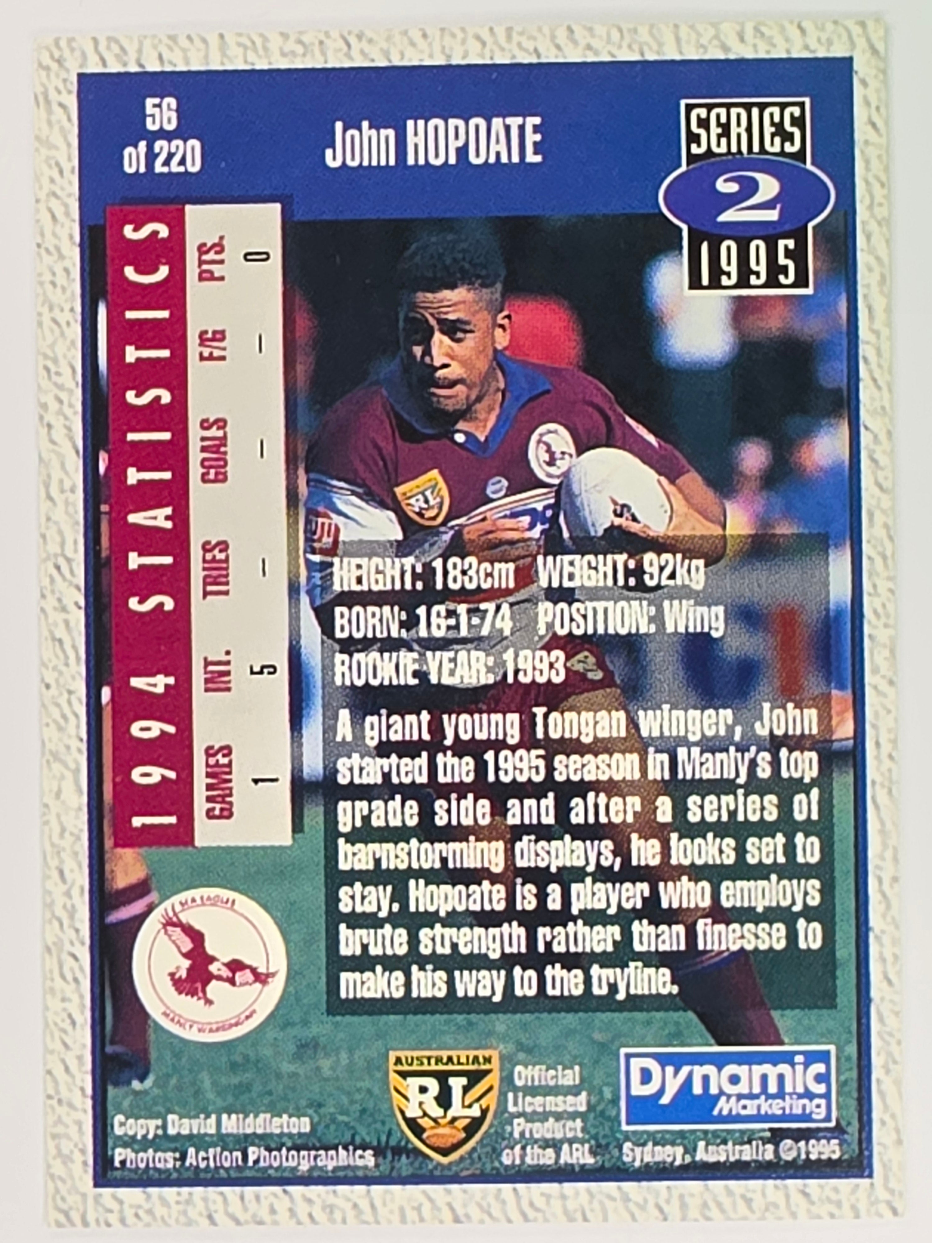 NRL 1995 Dynamic Series 2 | Base Card #056 | John Hopoate | Manly Warringah Sea Eagles