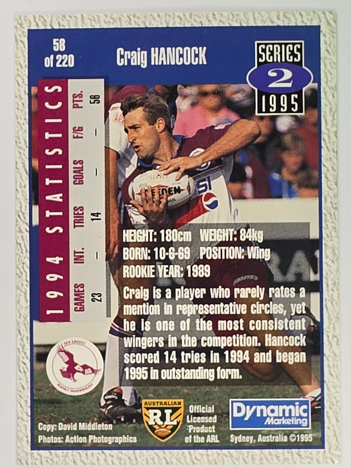 NRL 1995 Dynamic Series 2 | Base Card #058 | Craig Hancock| Manly Warringah Sea Eagles