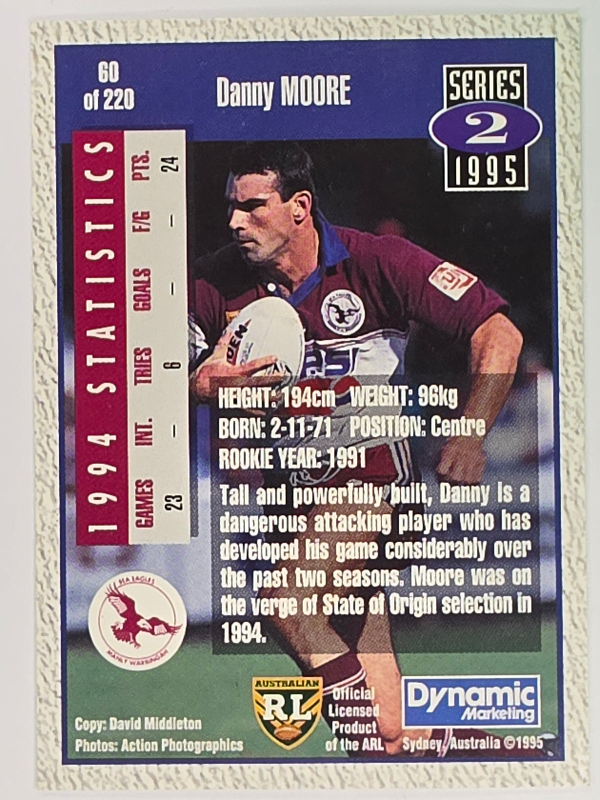 NRL 1995 Dynamic Series 2 | Base Card #060 | Danny Moore | Manly Warringah Sea Eagles