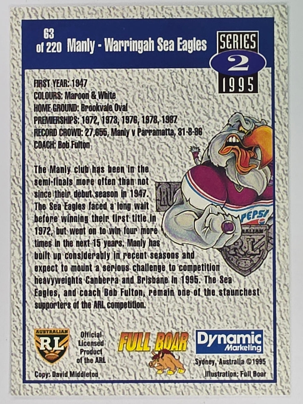 NRL 1995 Dynamic Series 2 | Base Card #063 | Manly Warringah Sea Eagles Logo